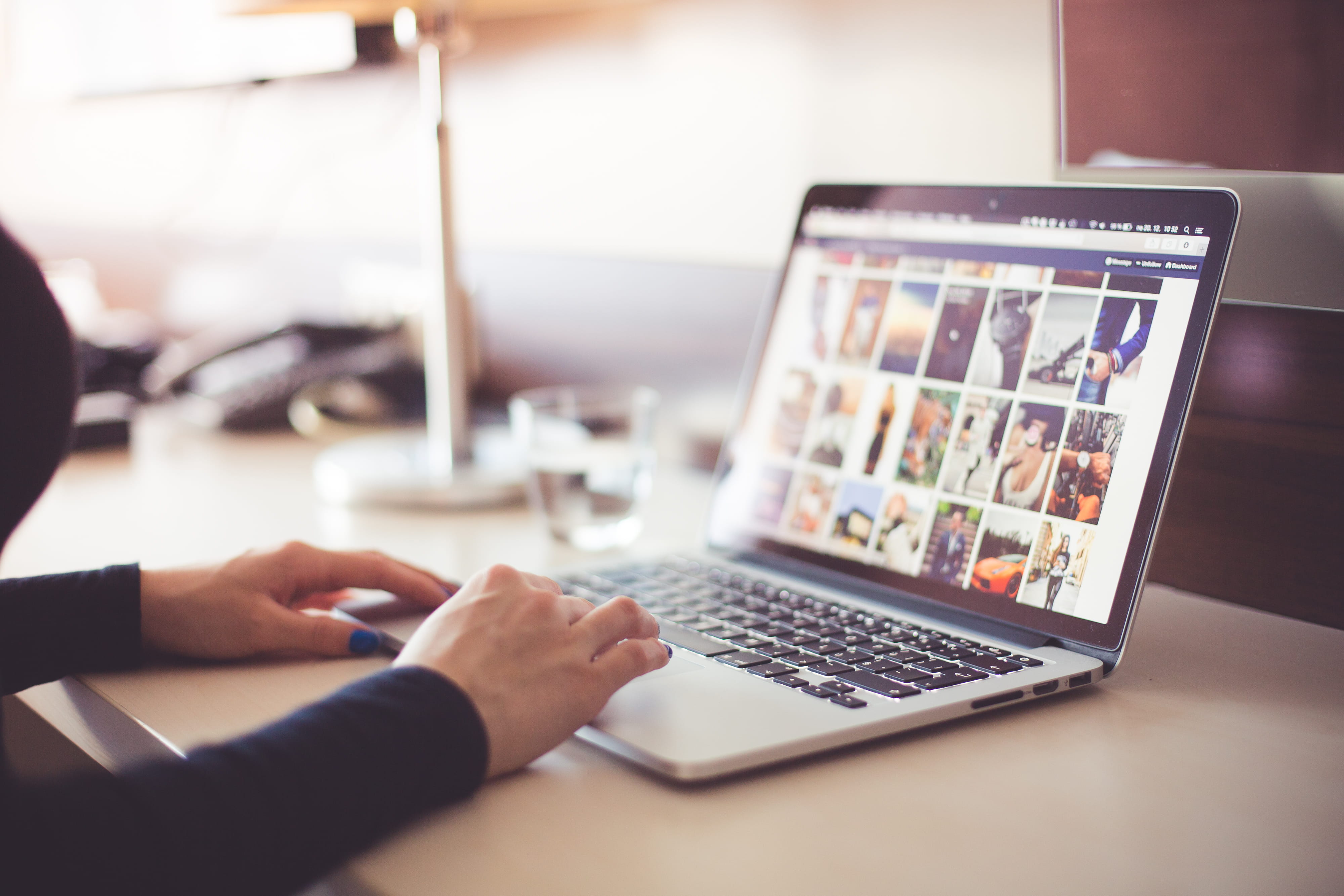 working, using, blur, business, using laptop, technology, one person, photos, focus, table, human hand, macbook pro, water, collage, pictures, keyboard, HD Wallpaper
