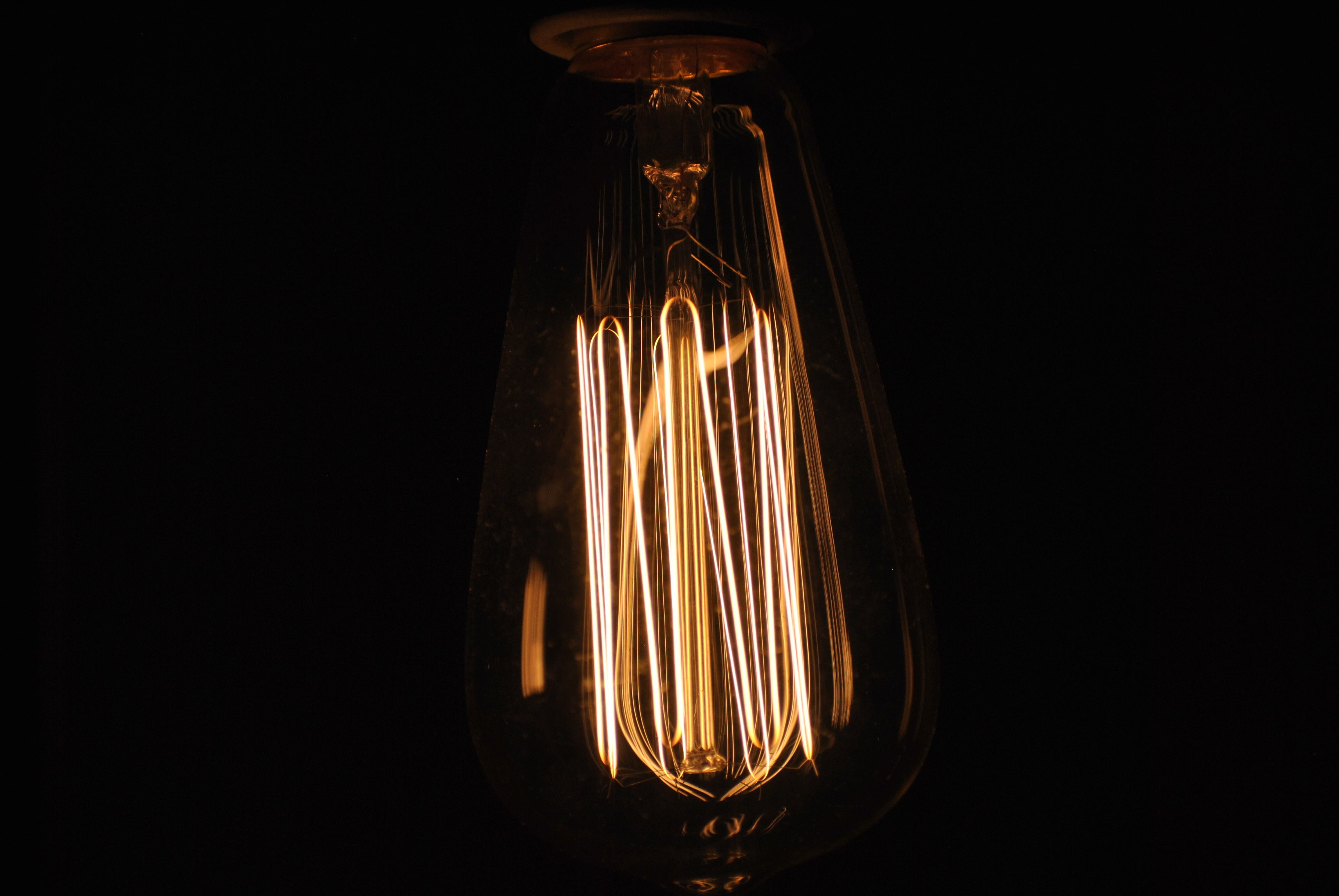 lighting equipment, single object, light bulb, black background, illuminated, 4K, electric lamp, close-up, light, glowing, transparent, incandescent, electricity, HD Wallpaper