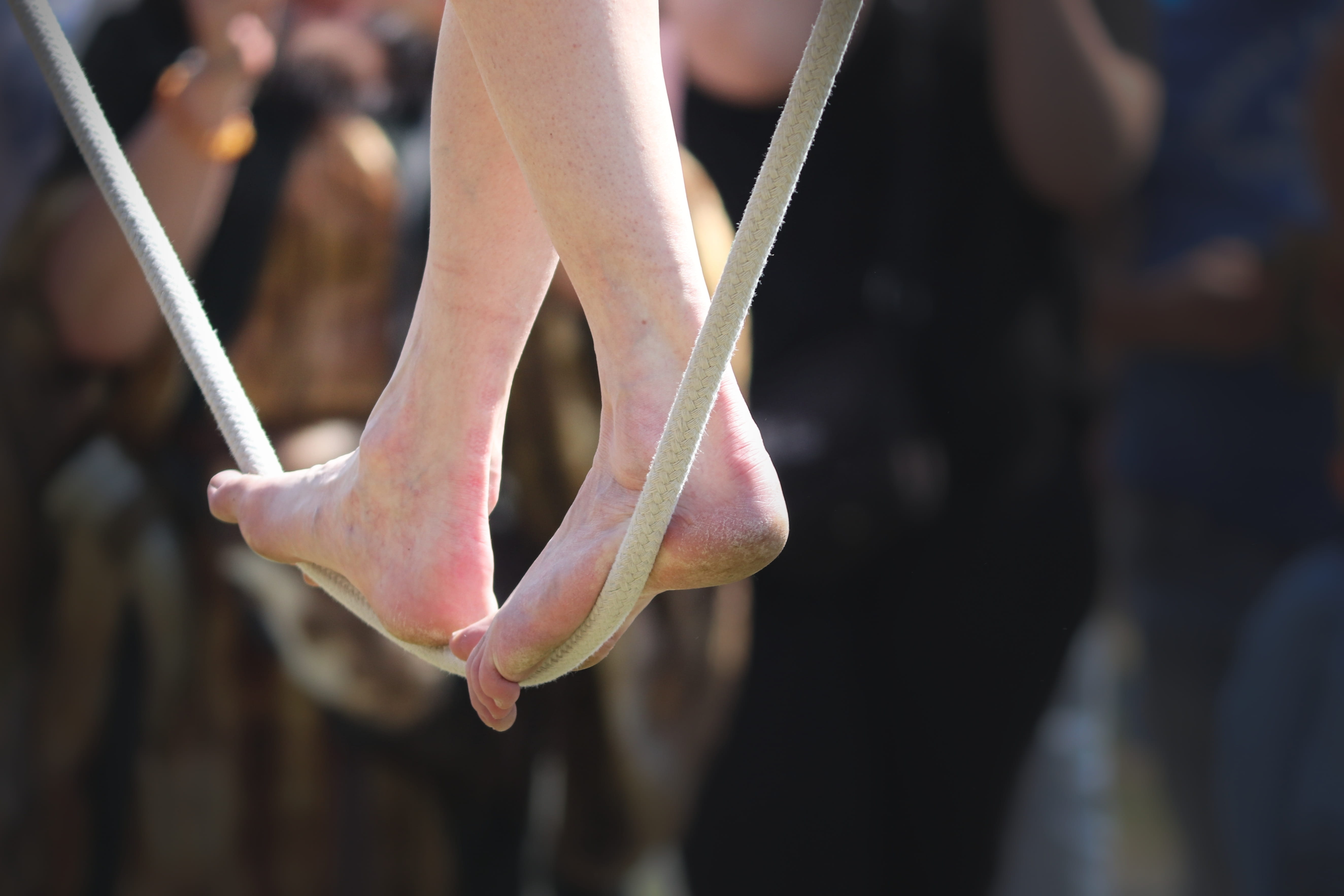 human body part, tightrope, dared, women, focus on foreground, human foot, rope dancer, low section, limb, human leg, day, demonstration, outdoors, balance, HD Wallpaper