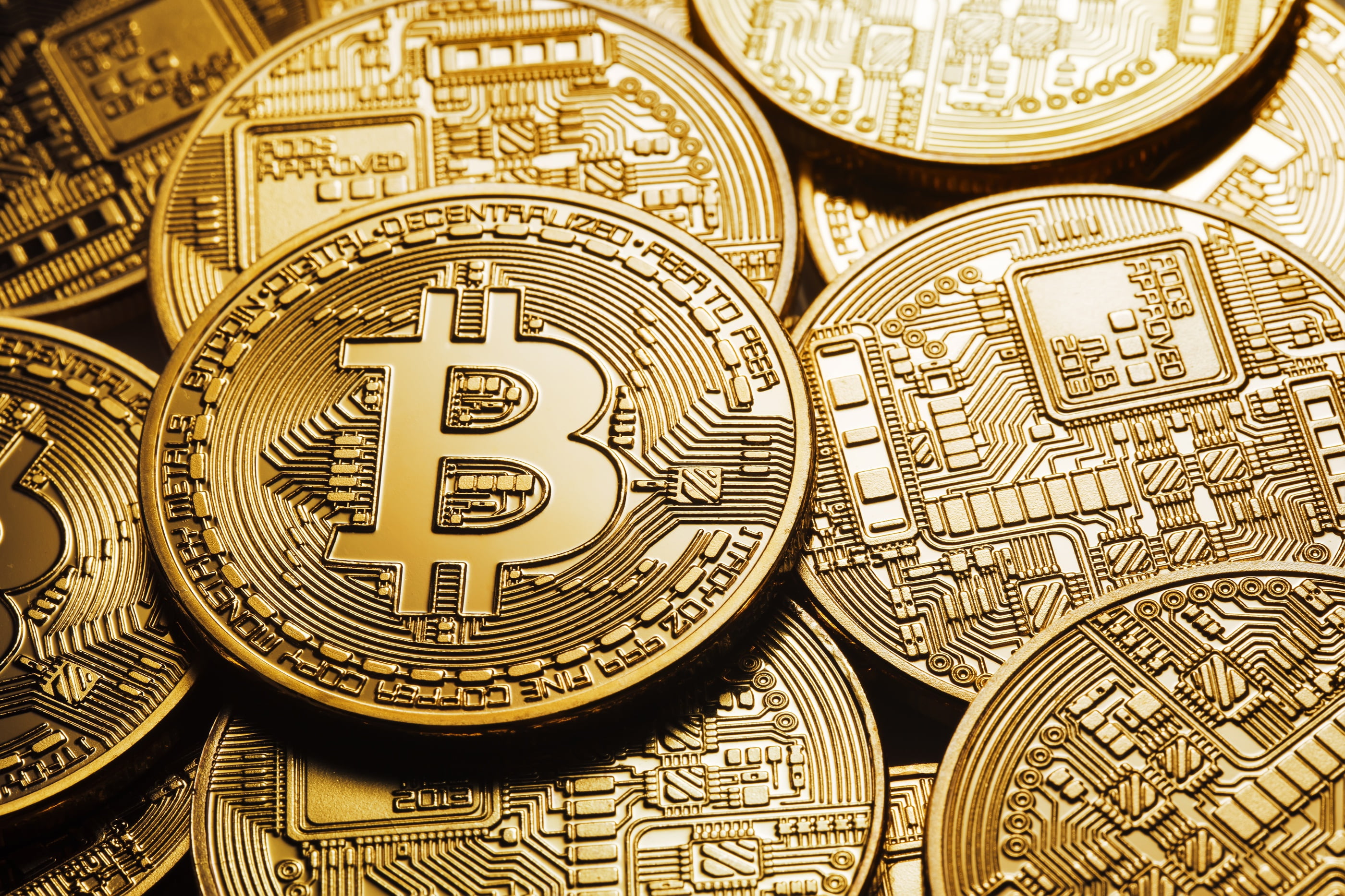 coins, bitcoin, logo, clarification, 2K, blur, HD Wallpaper