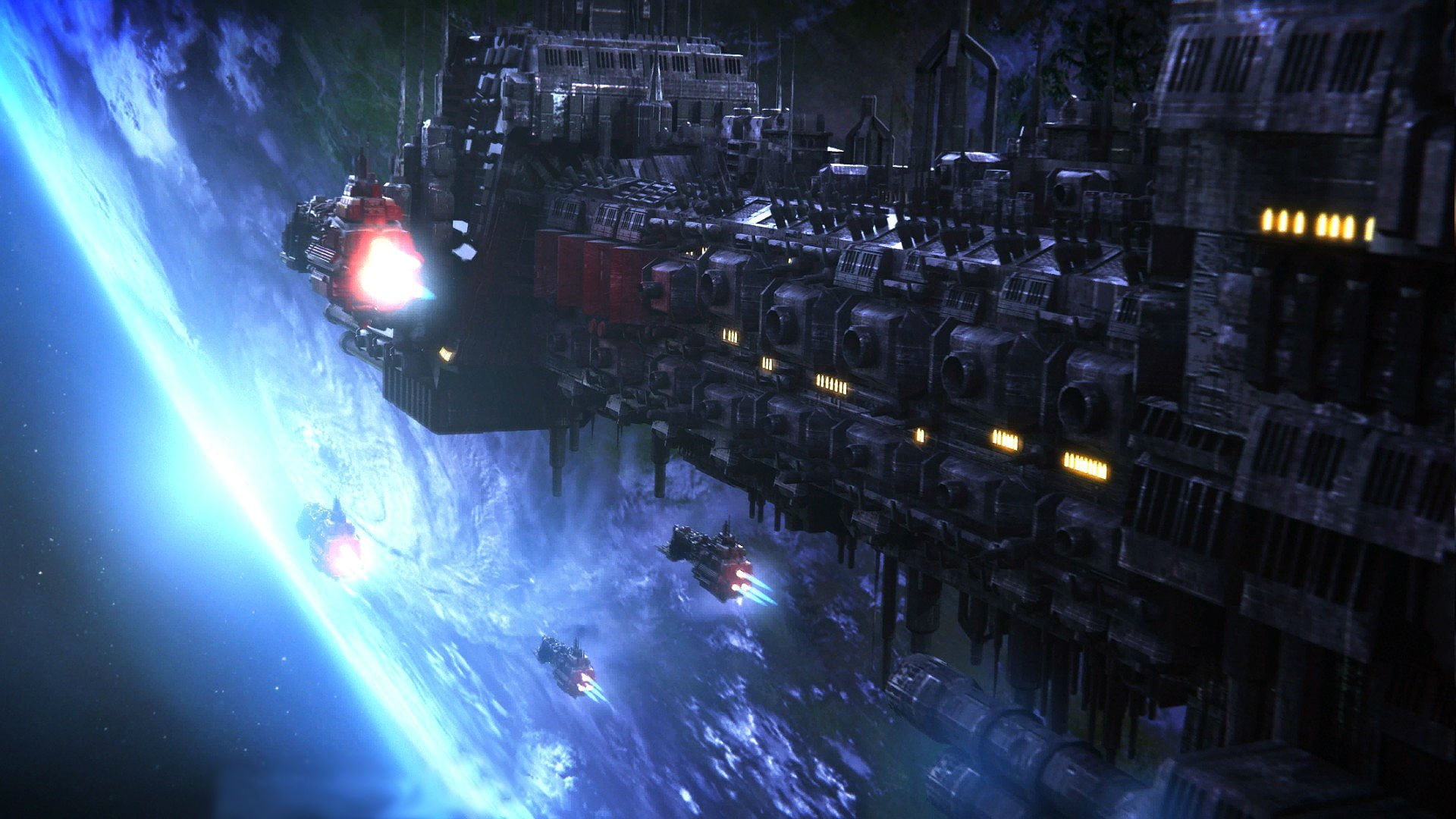 outdoors, building, illuminated, action, architecture, 1080P, building exterior, light, sci, Warhammer, group of people, 1battlefleet, water, city, nature, HD Wallpaper