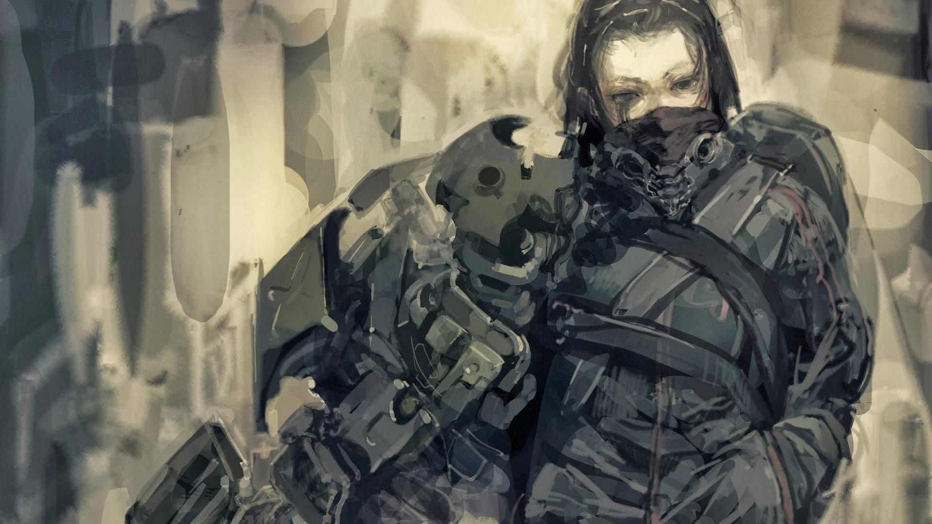 women, army, protection, indoors, army soldier, anime girls, futuristic, 1080P, weapon, men, work helmet, one person, strategy, security, camouflage clothing, HD Wallpaper