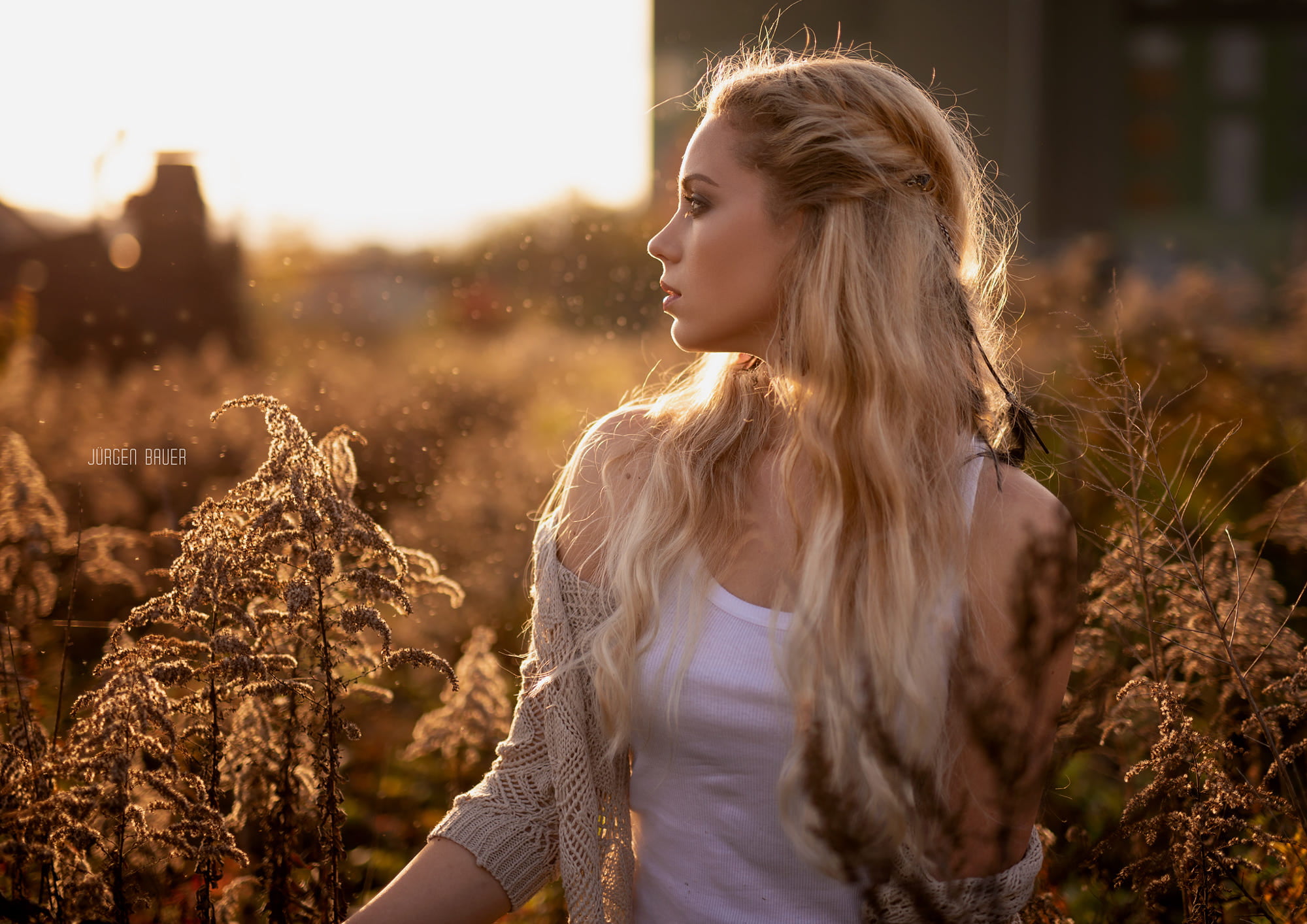profile view, hair, teenager, women, outdoors, looking, casual clothing, sunlight, nature, sunset, profile, freedom, one person, blond hair, young adult, HD Wallpaper