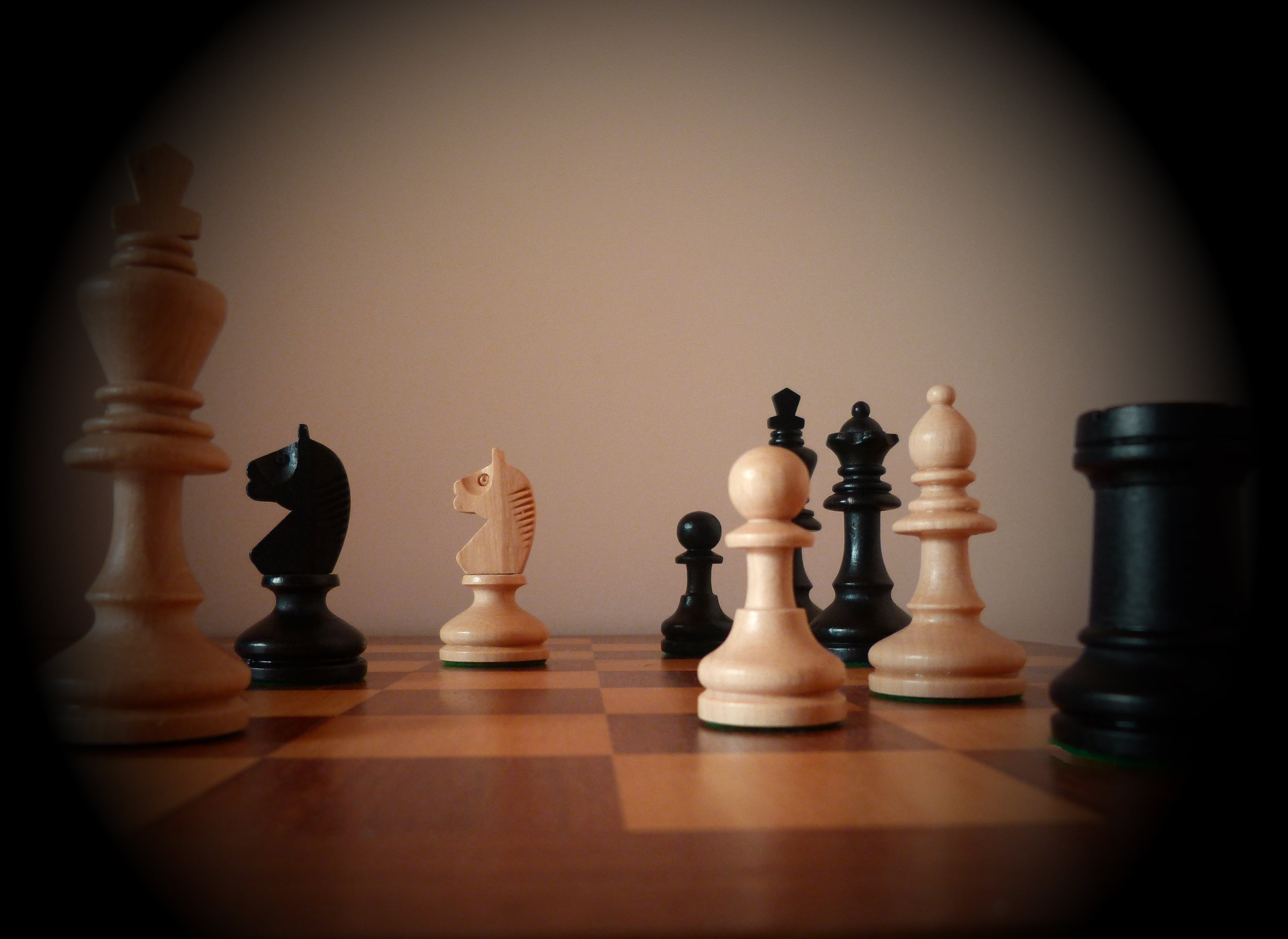 no people, 2K, black and white, chess, game, indoors, horse, board game, tower, wood - material, photography, runners, pieces, think, pawn - chess piece, HD Wallpaper