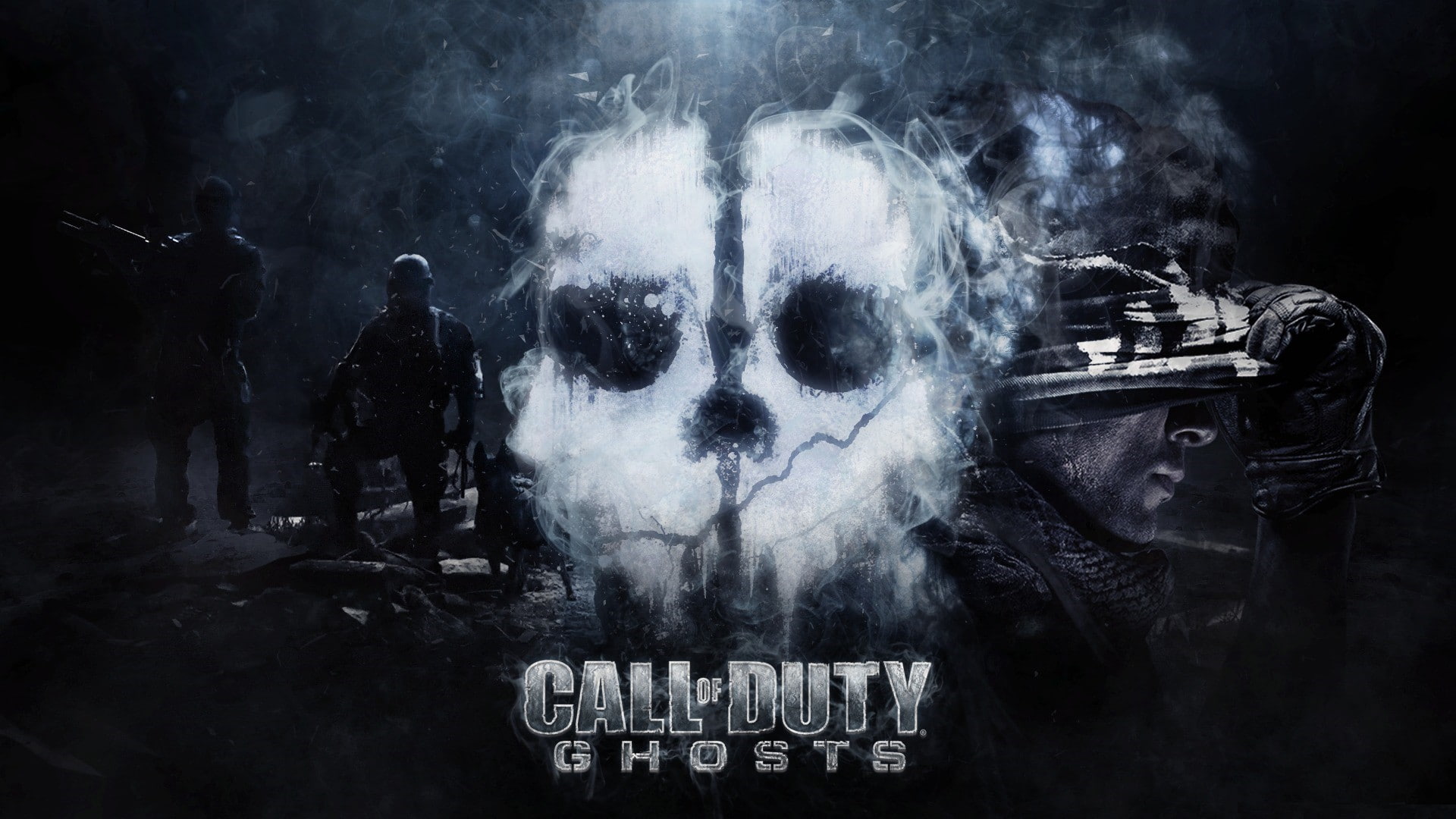 black background, human body part, headshot, Cod ghost, 1080P, fear, western script, portrait, Call of duty ghosts, front view, digital composite, Activision, HD Wallpaper