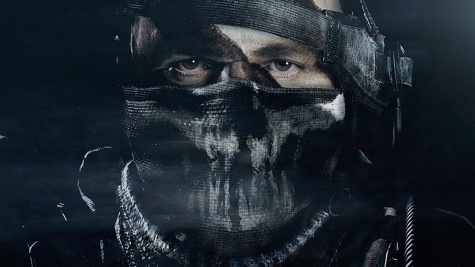 body part, indoors, looking at camera, young adult, adult, studio shot, disguise, men, Call of duty ghosts, mid adult, black background, aggression, Mask, HD Wallpaper