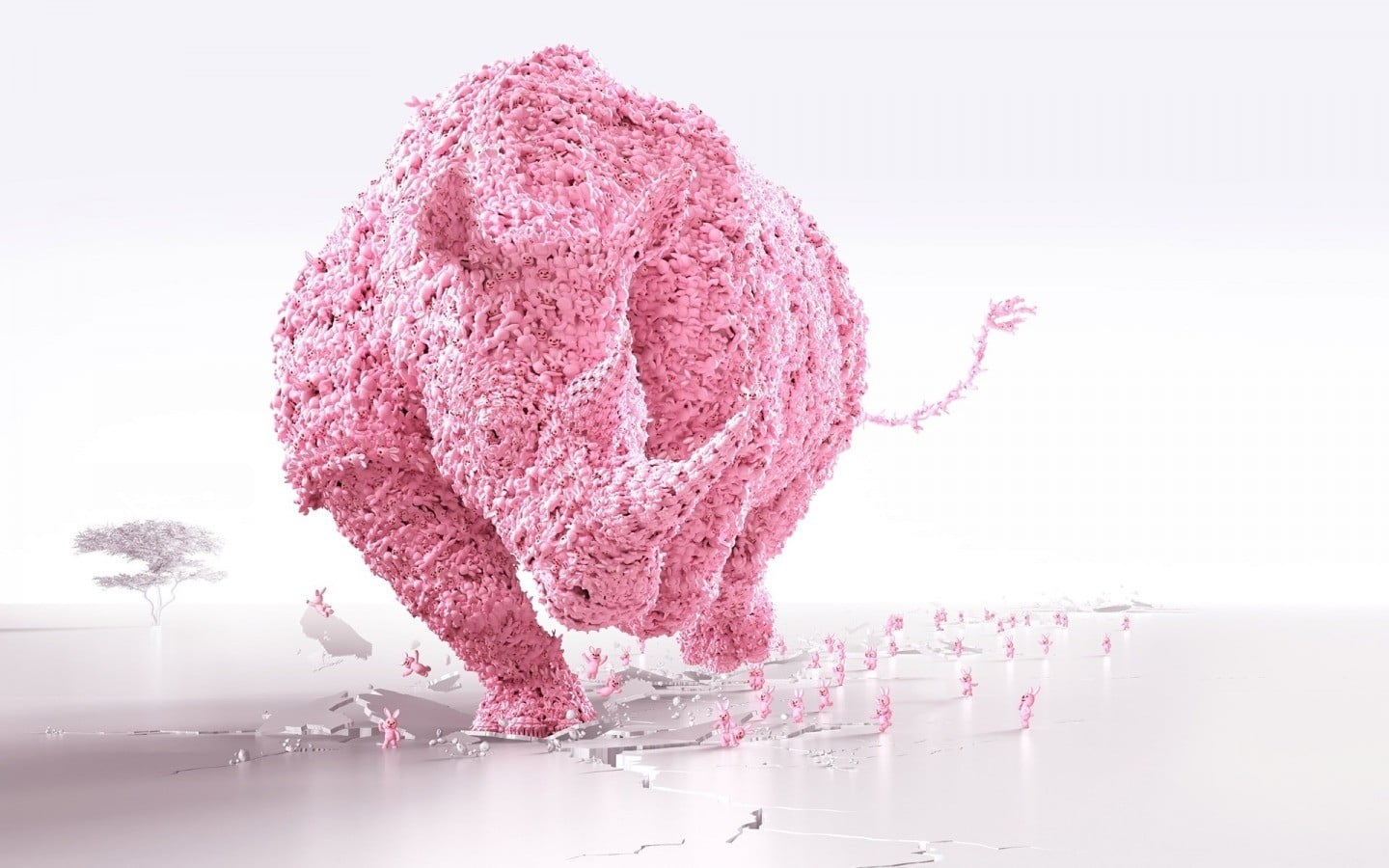plant, render, pink color, human representation, representation, outdoors, rhino, digital composite, nature, 720P, growth, digital art, day, pink, 3D, HD Wallpaper