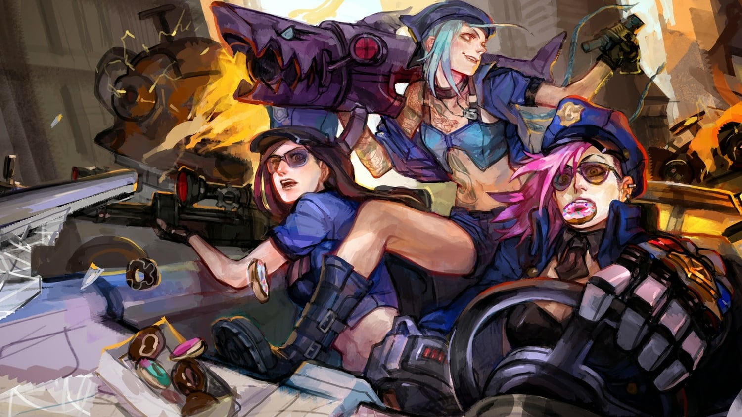 Jinx (League of Legends), women, poster, young adult, game, mid adult, Vi (League of Legends), arts culture and entertainment, mid adult men, lifestyles, HD Wallpaper