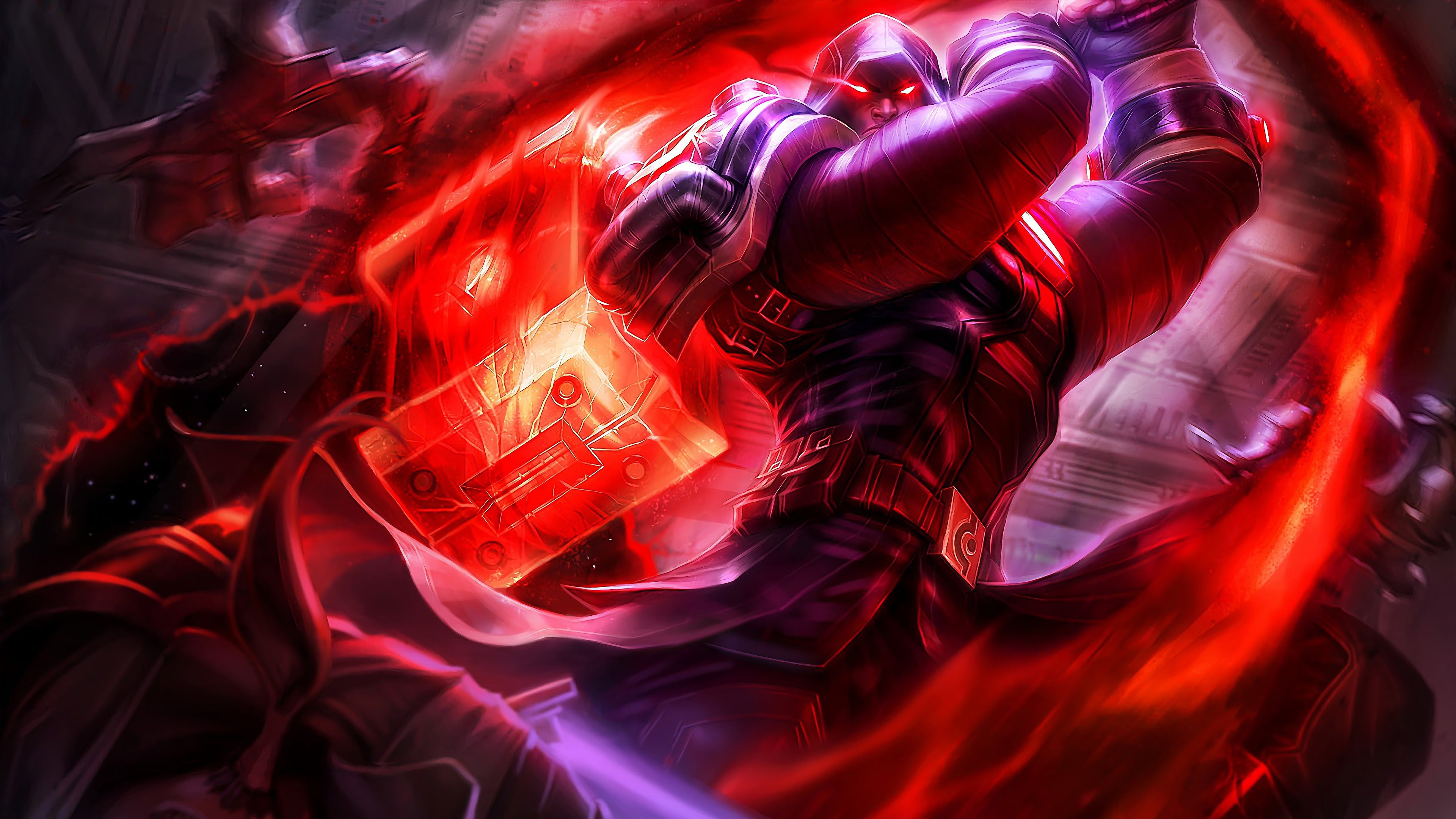 Ability, Red eyes, Riot Games, League of legends, 4K, LoL, Jace, Powers, The game, Game, Jayce, Hood, Hammer, HD Wallpaper