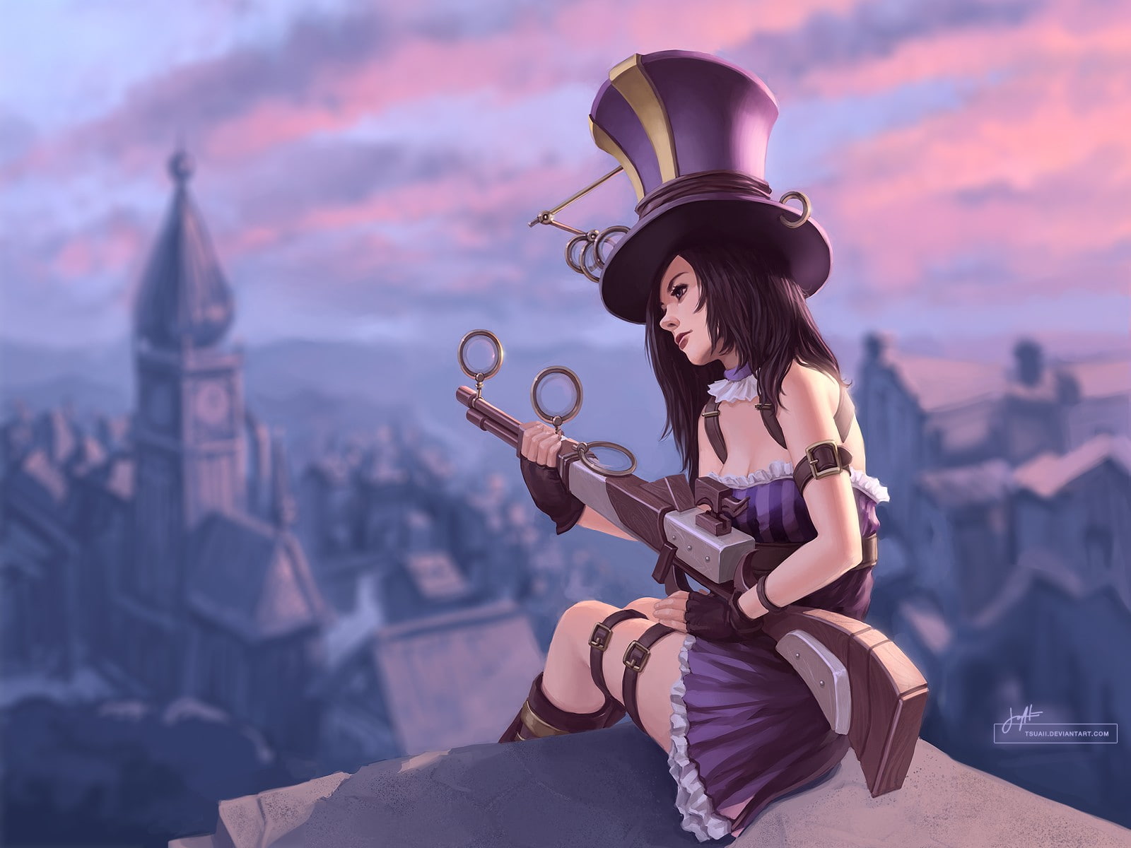 legends, hat, brunette, league, hd, steampunk, 720P, caitlyn, video games, HD Wallpaper