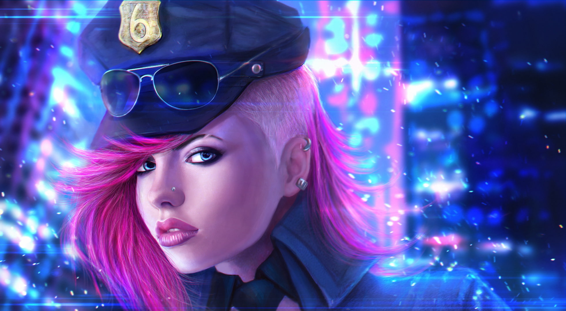 1080P, girl, officer, the Piltover Enforcer, League of Legends, glasses, pink, HD Wallpaper