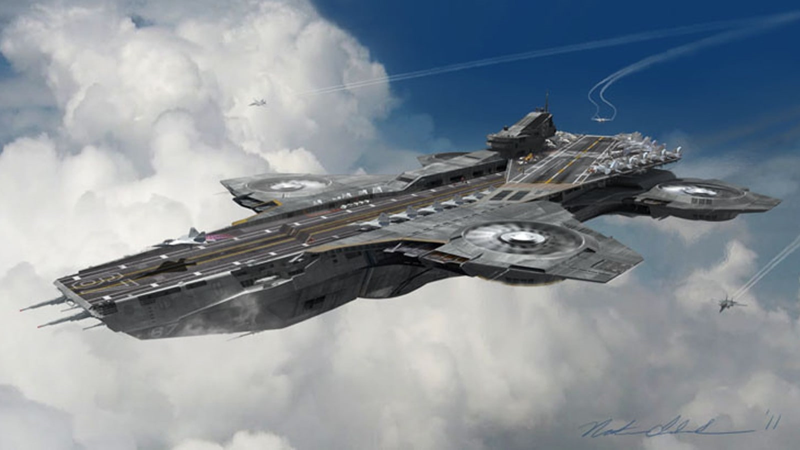 movies, art, avengers, 720P, heli carrier base, shield, carrier, helicopters, s.h.i.e.l.d., movie, base, entertainment, heli, The Avengers (movie), hd, HD Wallpaper