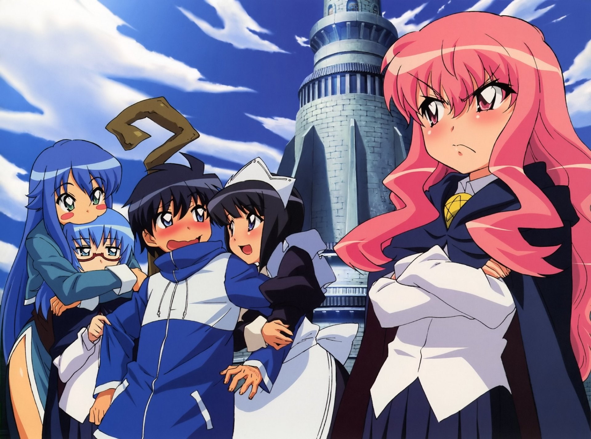 Zero No Tsukaima, animated, Anime, Louise Françoise Le Blanc de La Vallière, 1080P, four, women, Sylphid (Zero no Tsukaima), Siesta (Zero No Tsukaima), HD Wallpaper