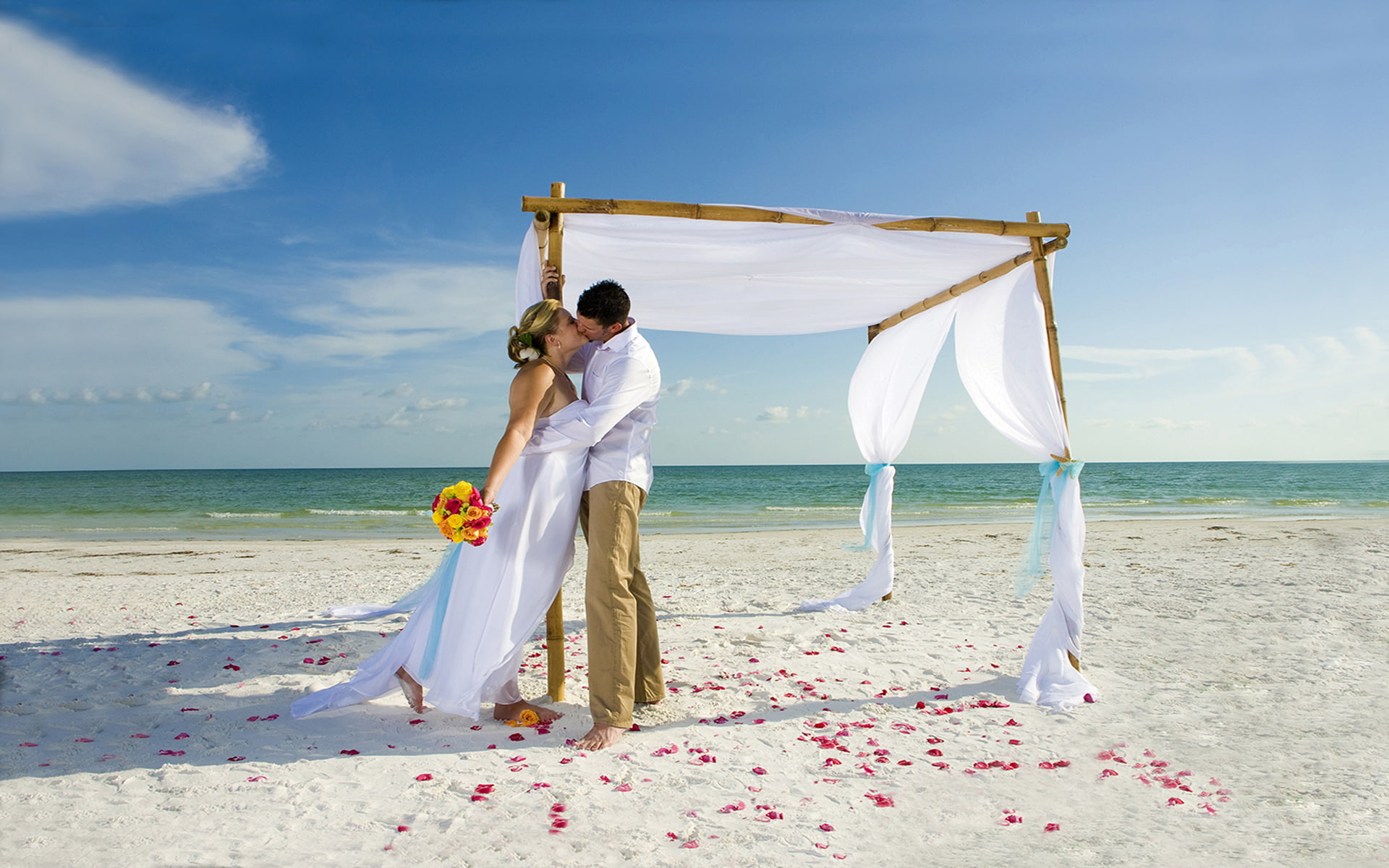 beach, siesta, couple, wedding, 1080P, HD Wallpaper