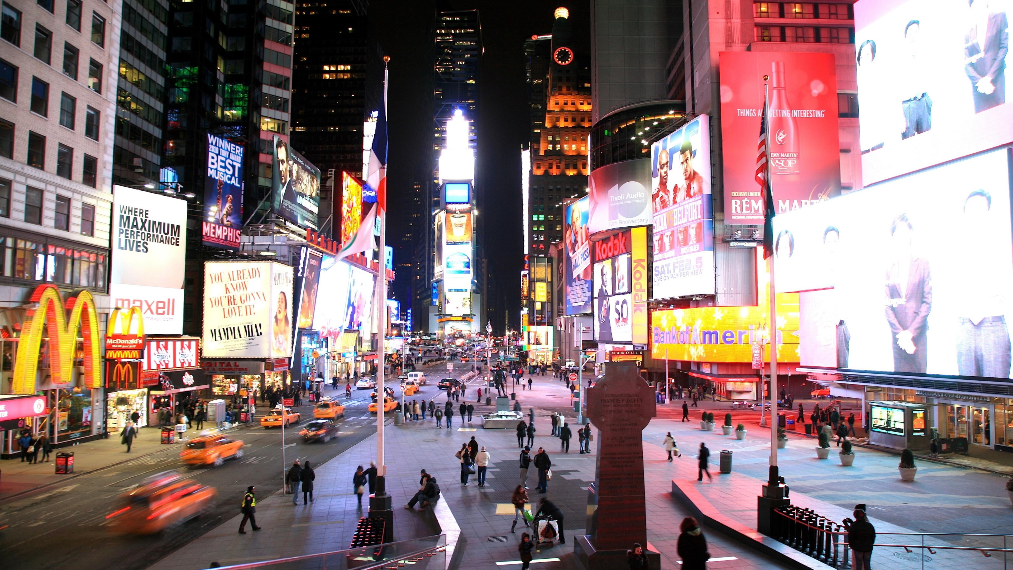 nyc, illuminated, united states, times square, office building exterior, group of people, new york, advertisement, light, transportation, walking, skyscraper, HD Wallpaper