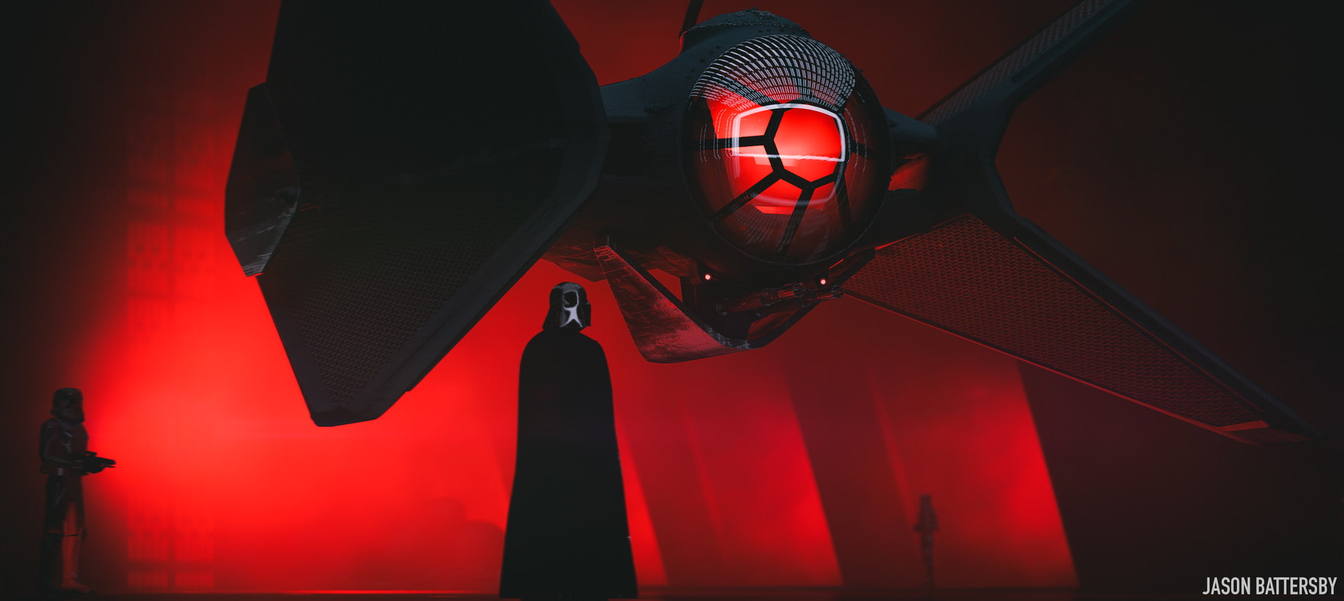 concept art, 1080P, red, Star Wars, Darth Vader, Jason Battersby, digital art, TIE Fighter, HD Wallpaper
