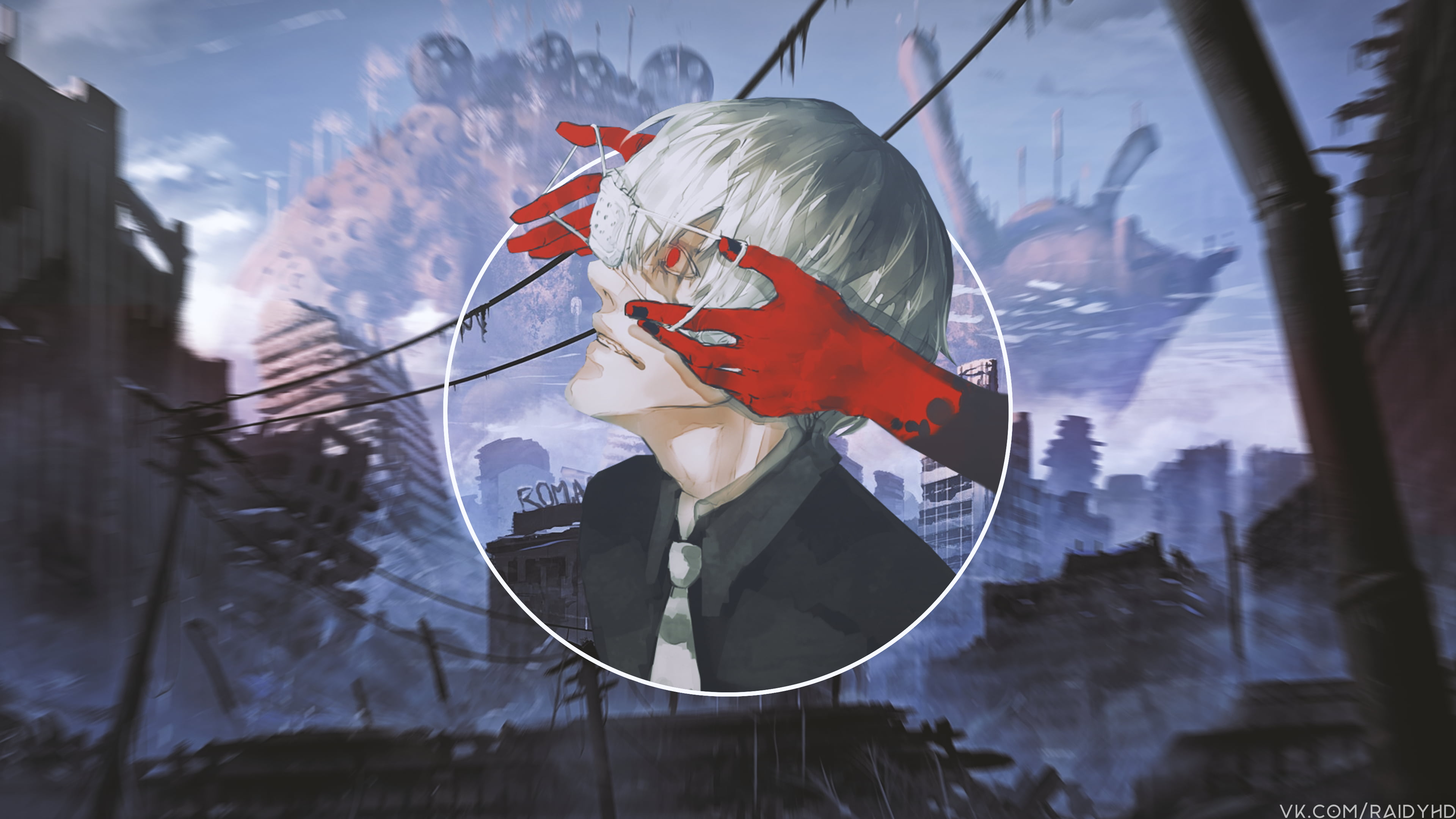 picture-in-picture, tie, anime, red eyes, Kaneki Ken, 4K, anime boys, Male, HD Wallpaper
