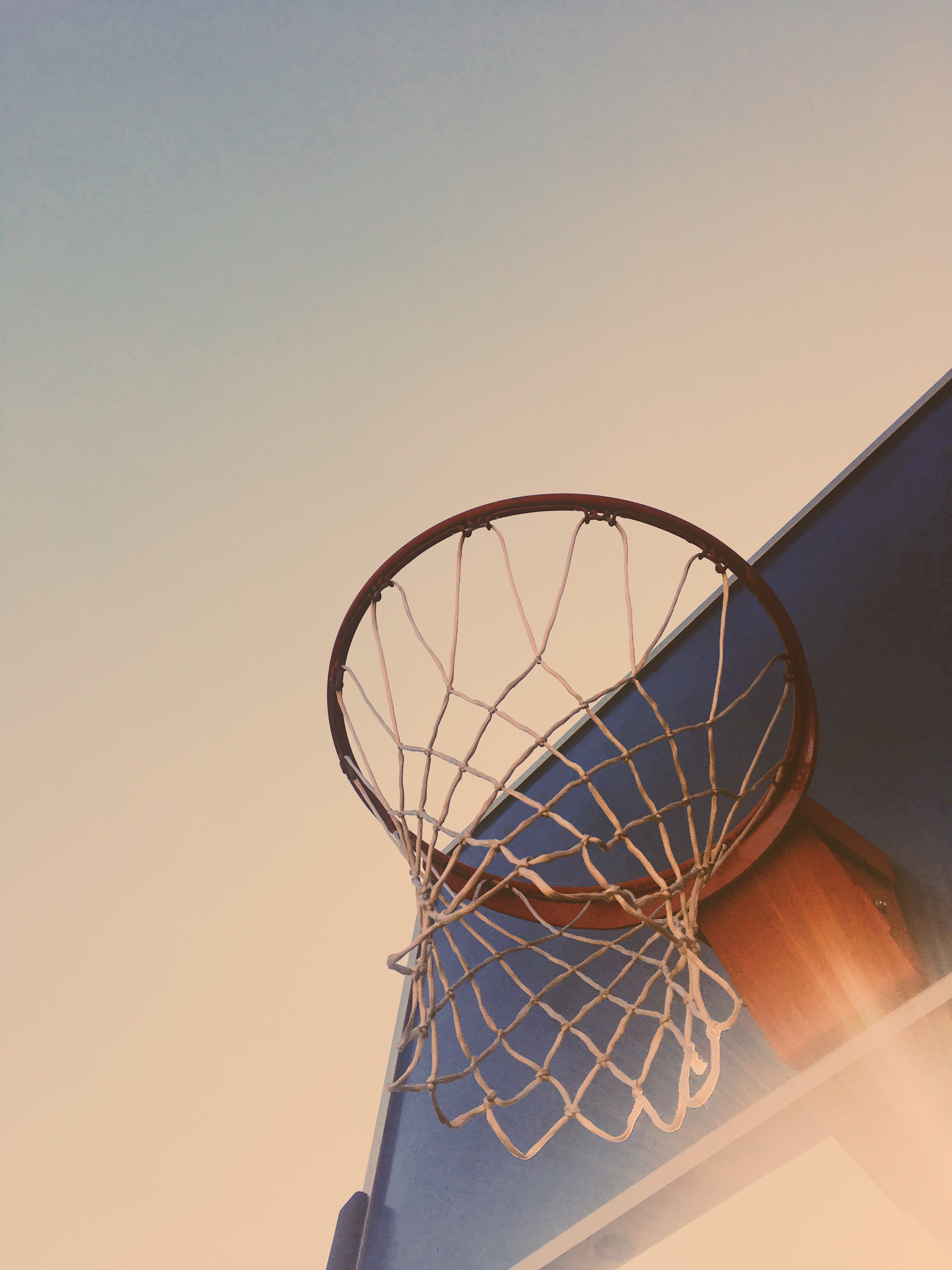 sky, minimalistic, outdoors, clear sky, sunset, low angle view, ball, nature, minimal, net - sports equipment, summer, no people, shape, basketball, net, Phone HD Wallpaper