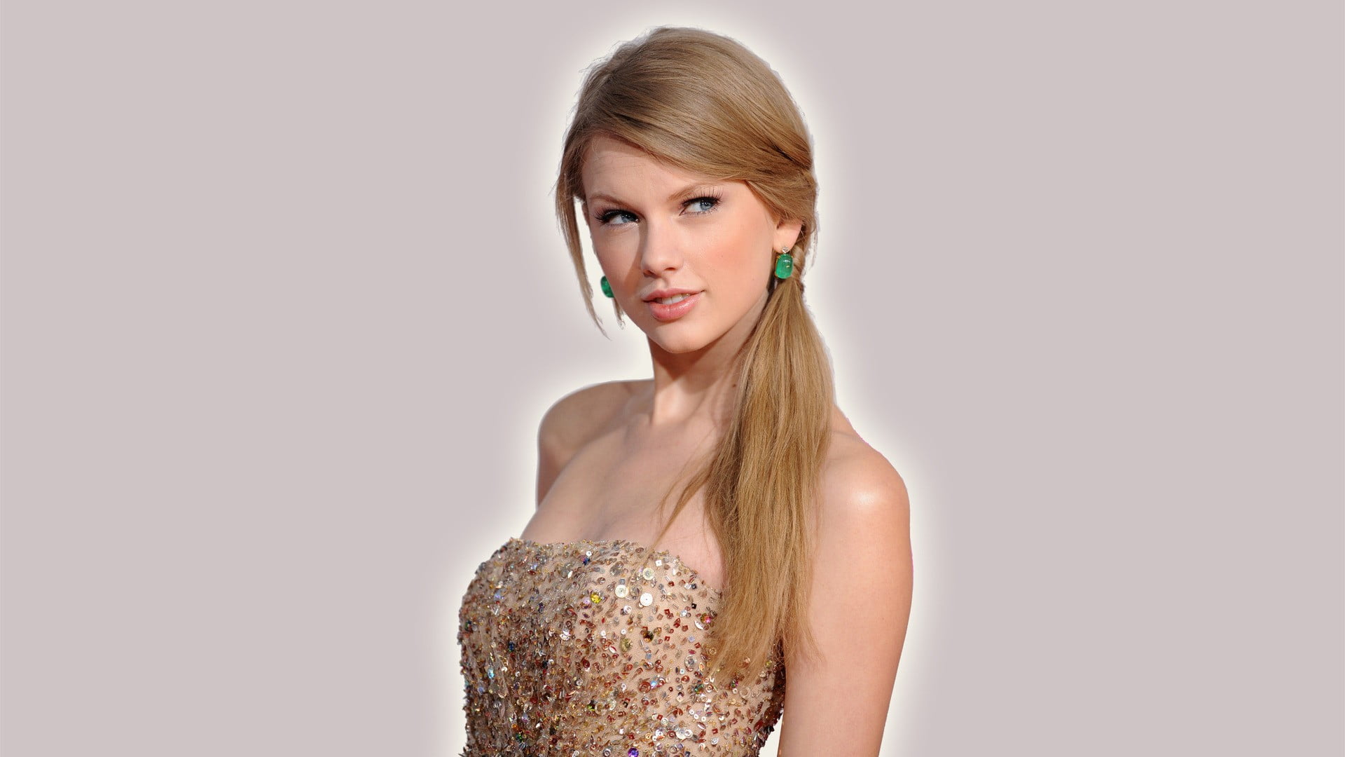 bare shoulders, portrait, looking at camera, fashion, pink lipstick, blond hair, beauty, young adult, dress, looking away, women, 1080P, celebrity, Taylor Swift, HD Wallpaper