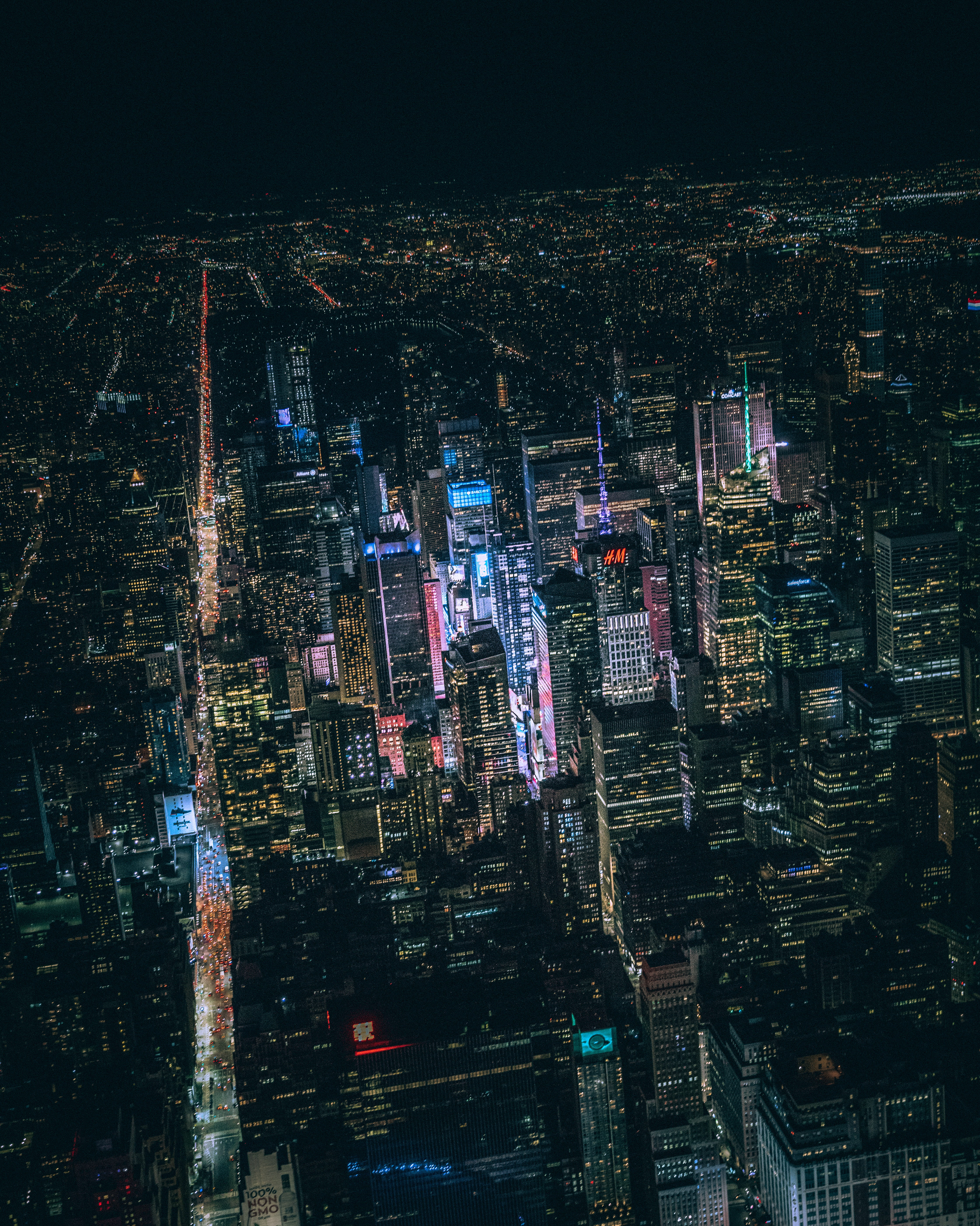 building, residential district, built structure, nature, eye, buildings, s, traffic, new york city night, urban, metropolis, bird, aerial, illuminated, Phone HD Wallpaper