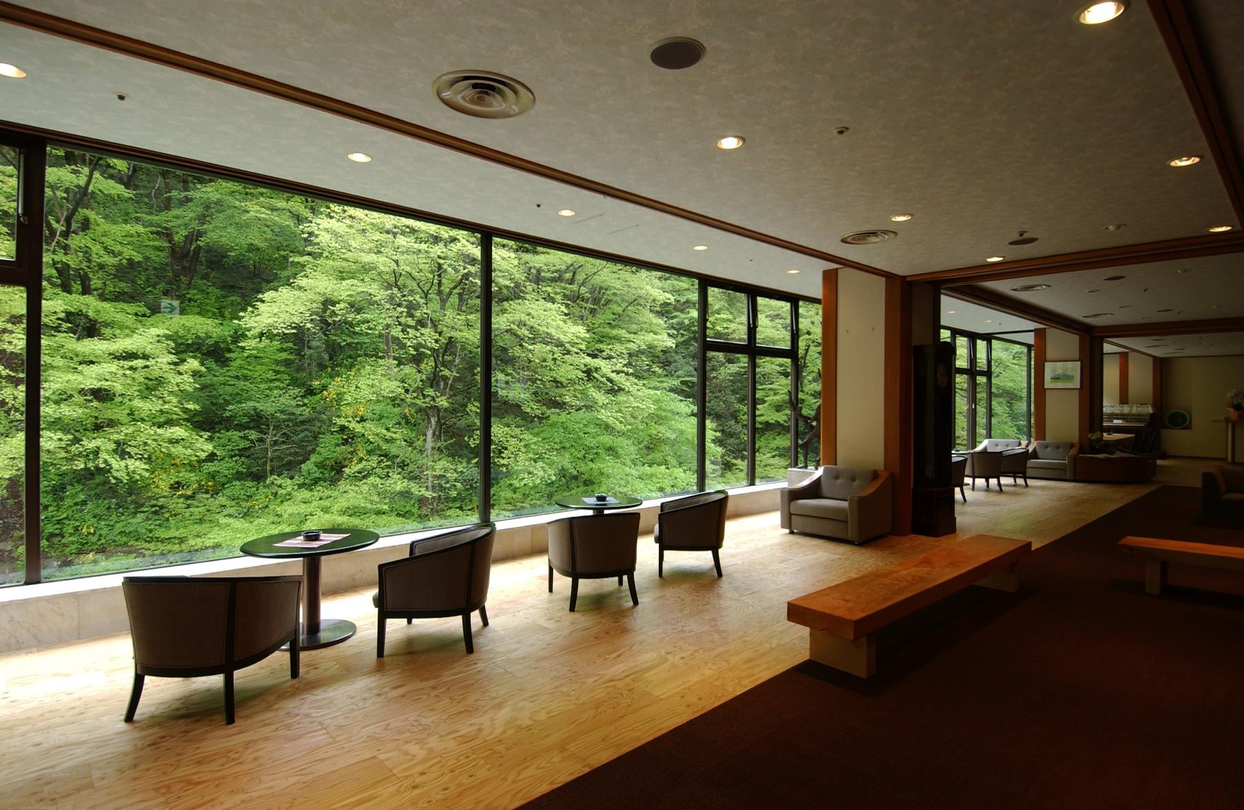 seat, style, light - Natural Phenomenon, tree, wall - Building Feature, wide, glass - Material, wooden, pedestal, corridor, window, residential Building, HD Wallpaper