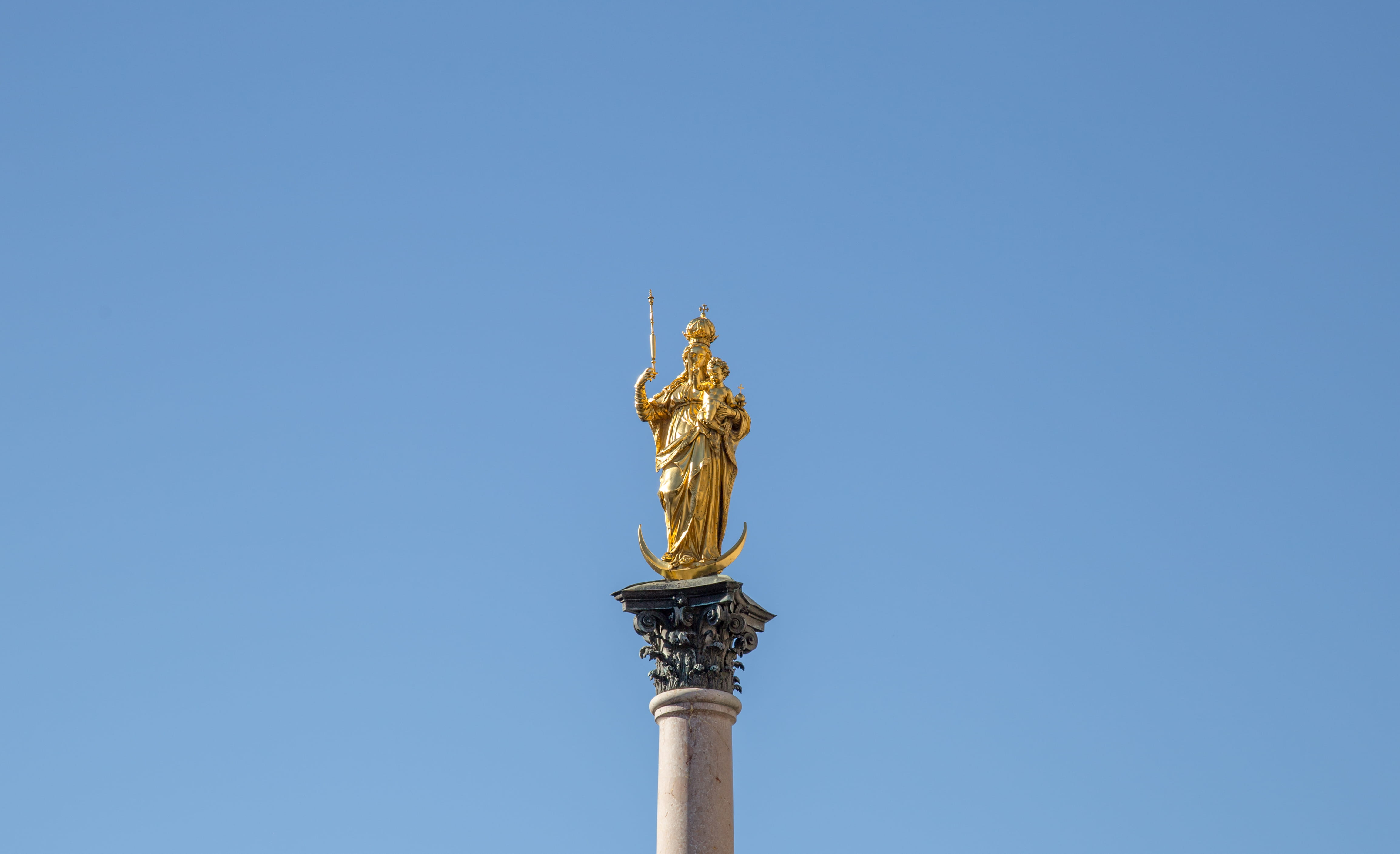 pillar, pedestal, human representation, low angle view, copy space, temple, parthenon, architectural column, art, built structure, angel, sky, creativity, HD Wallpaper