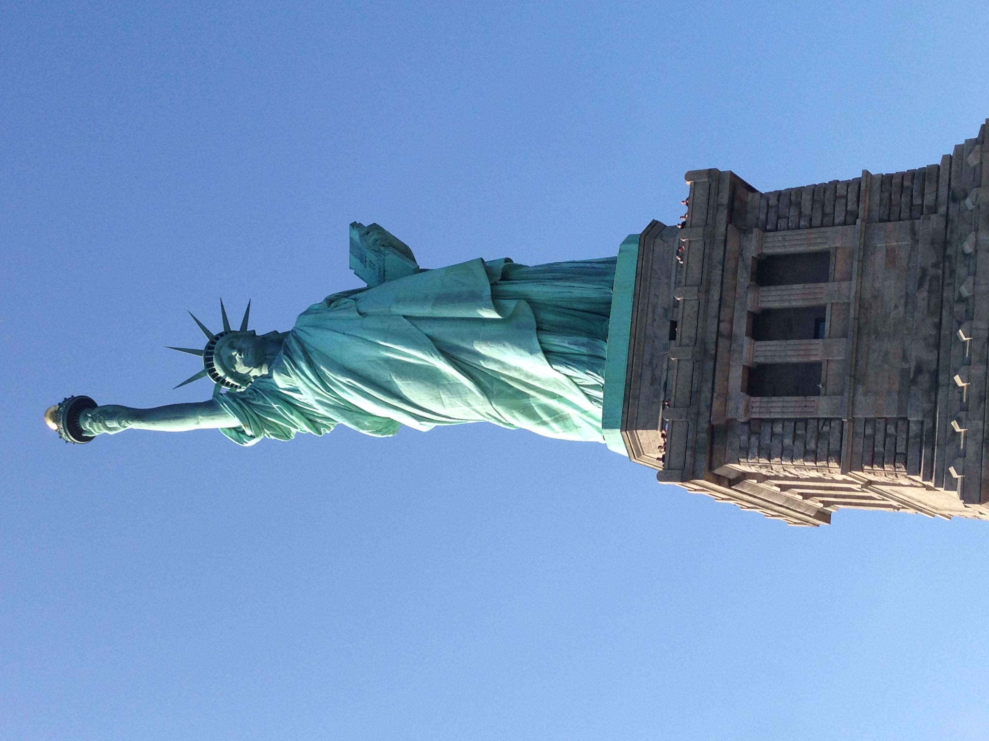 sunny, travel destinations, statue of liberty, independence, york, new, dom, no people, patriotism, art and craft, blue, sky, low angle view, sculpture, HD Wallpaper