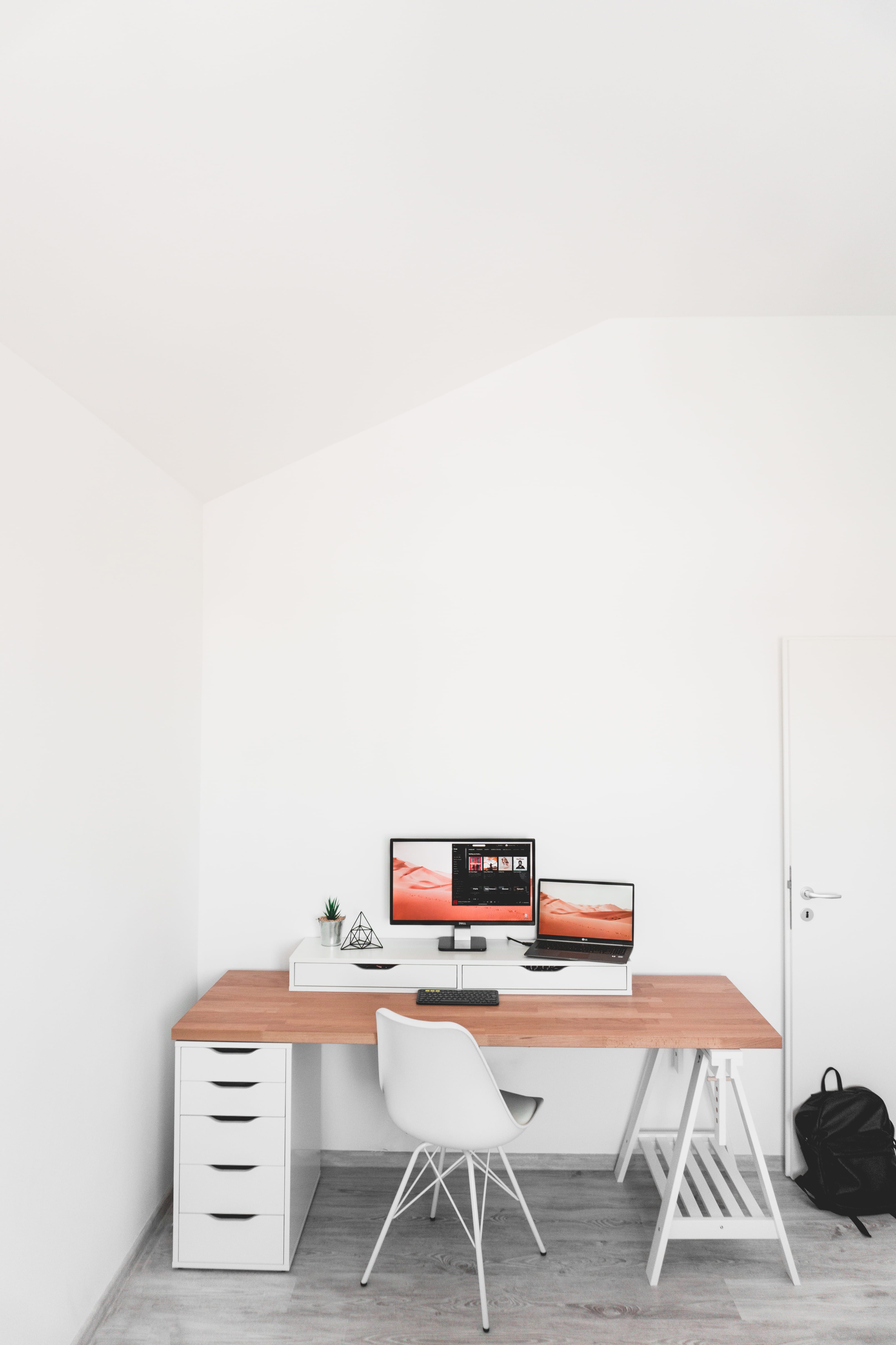 white color, wood table, wood, screen, no people, brown, top, absence, empty, monitor, turned, copy space, laptop, communication, ikea, computer, creative, Phone HD Wallpaper