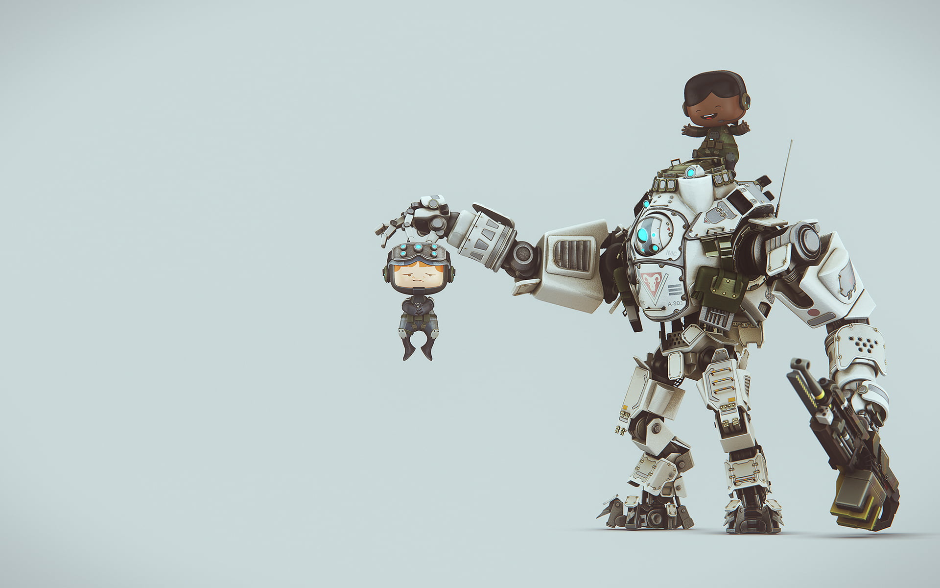 studio shot, futuristic, toy, video games, digital art, copy space, male likeness, art and craft, 1080P, SliD3, machinery, full length, character, weapon, HD Wallpaper