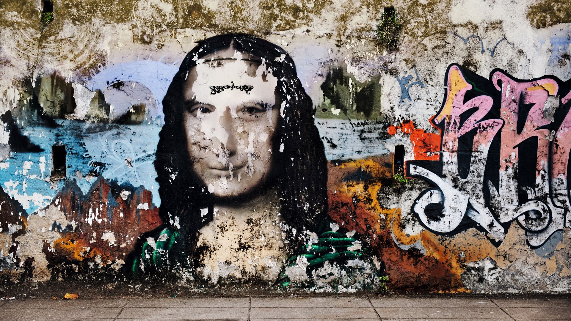 creativity, beautiful woman, text, wall - building feature, one person, art and craft, lifestyles, human face, mural, building exterior, wall, calligraphy, HD Wallpaper