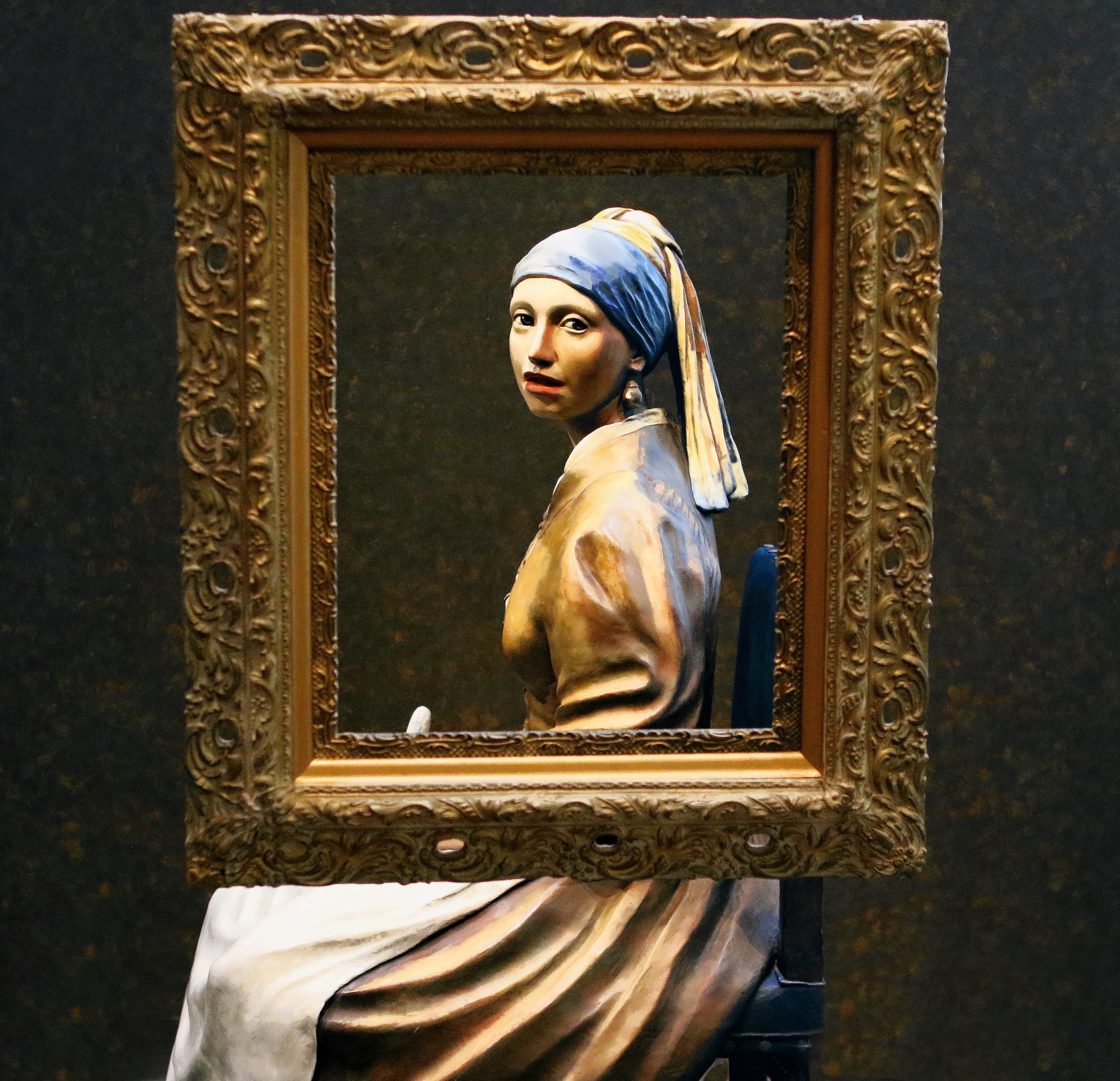 4K, male likeness, craft, earing, gold colored, painting, woman, humor, human representation, gown, john seward johnson ii, representation, female likeness, HD Wallpaper