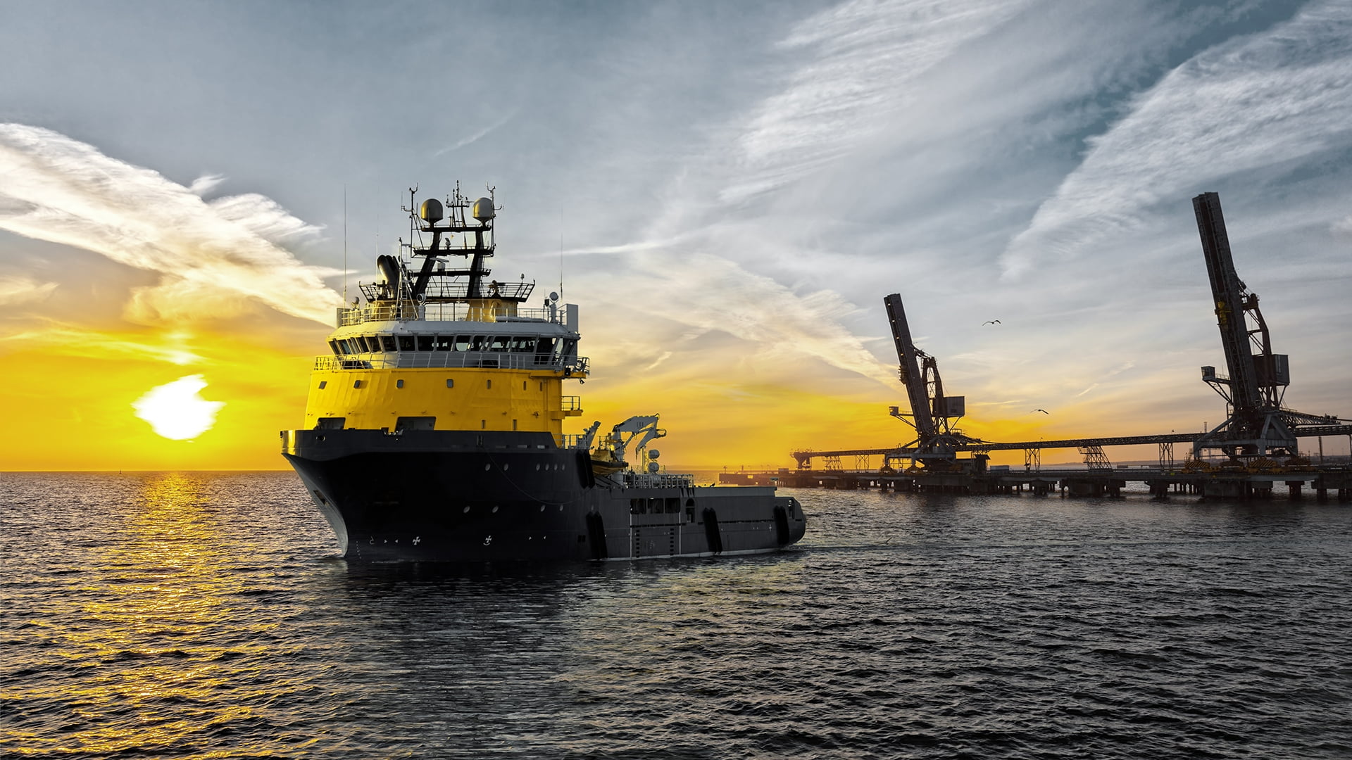 Casper Port Agency - Offshore Support Vessel, business, cloud - sky, Boat, transportation, no people, industry, Vessel, sea, machinery, sun, freight transportation, HD Wallpaper