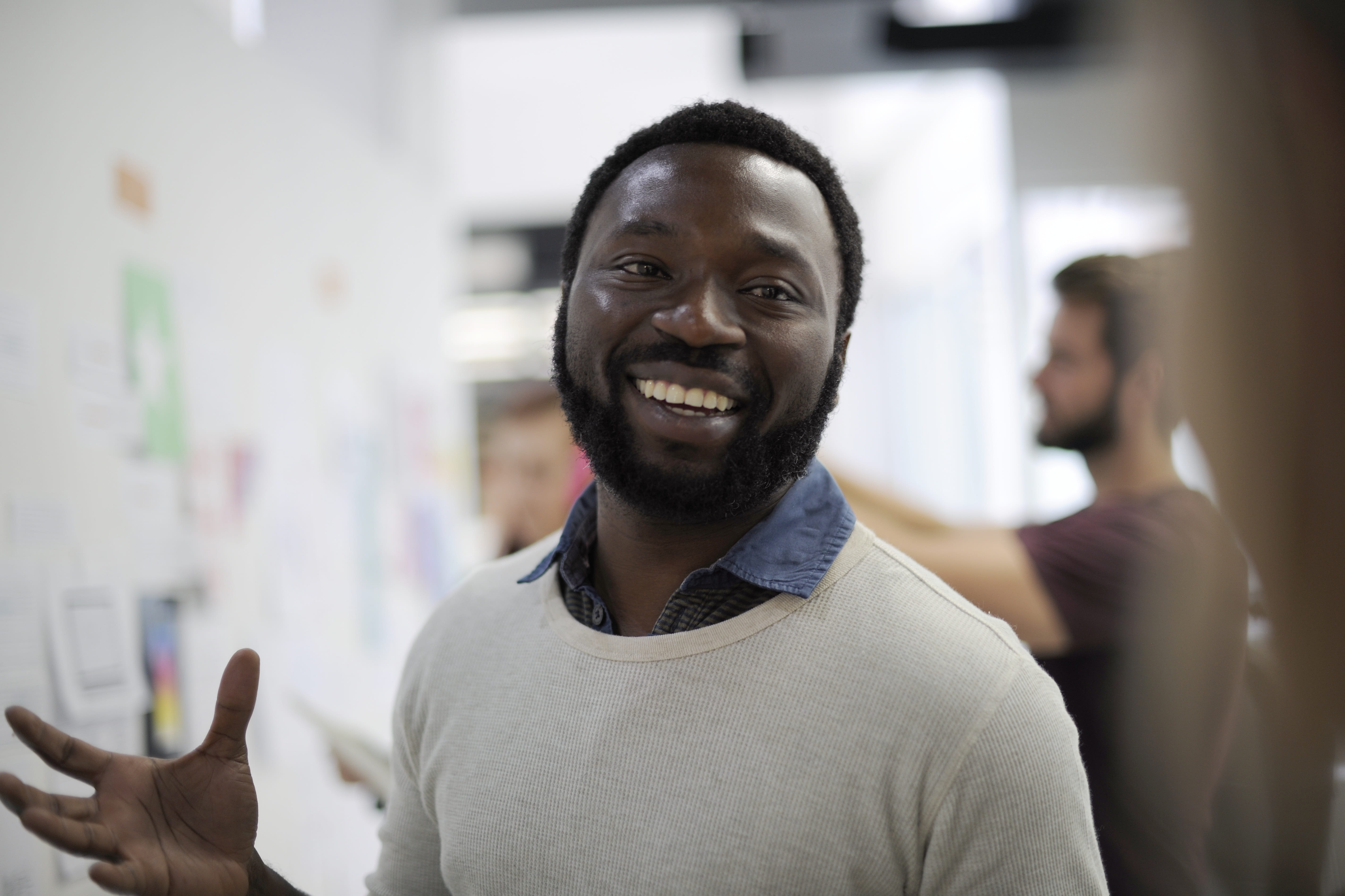 presentation, emotion, headshot, smiling, indoors, toothy smile, target, confidence, neck, present, looking at camera, happiness, people, boat, men, workshop, HD Wallpaper