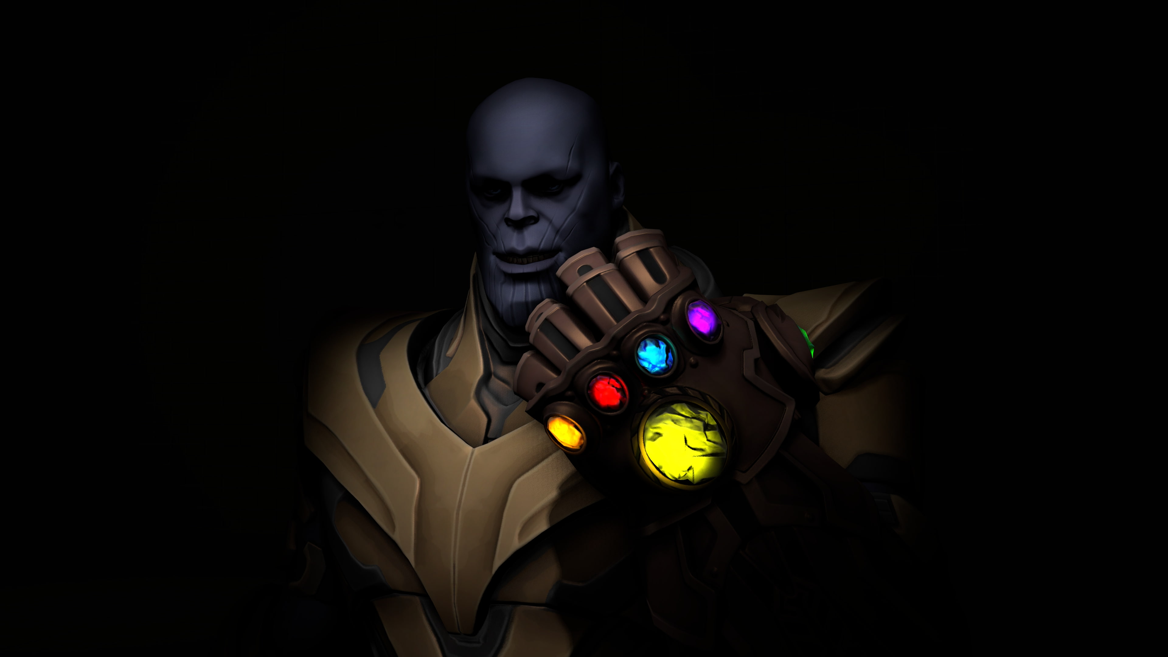 illuminated, fortnite, dark, deviantart, security, waist up, games, warning sign, 4k, black background, fear, sign, thanos, one person, gun, front view, HD Wallpaper