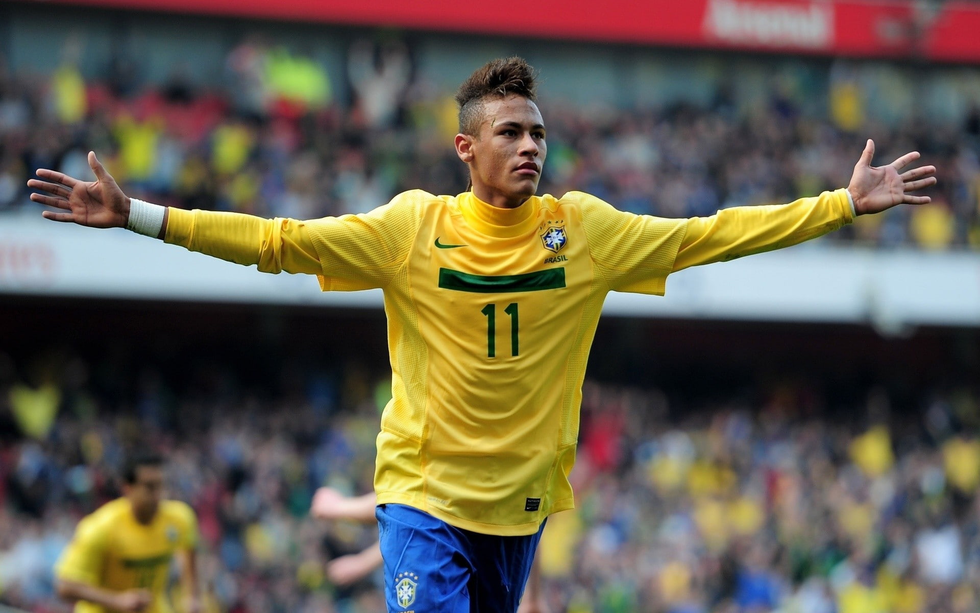 human body part, one person, young adult, excitement, focus on foreground, human arm, front view, Brazil, incidental people, yellow, crowd, sport, 1080P, HD Wallpaper