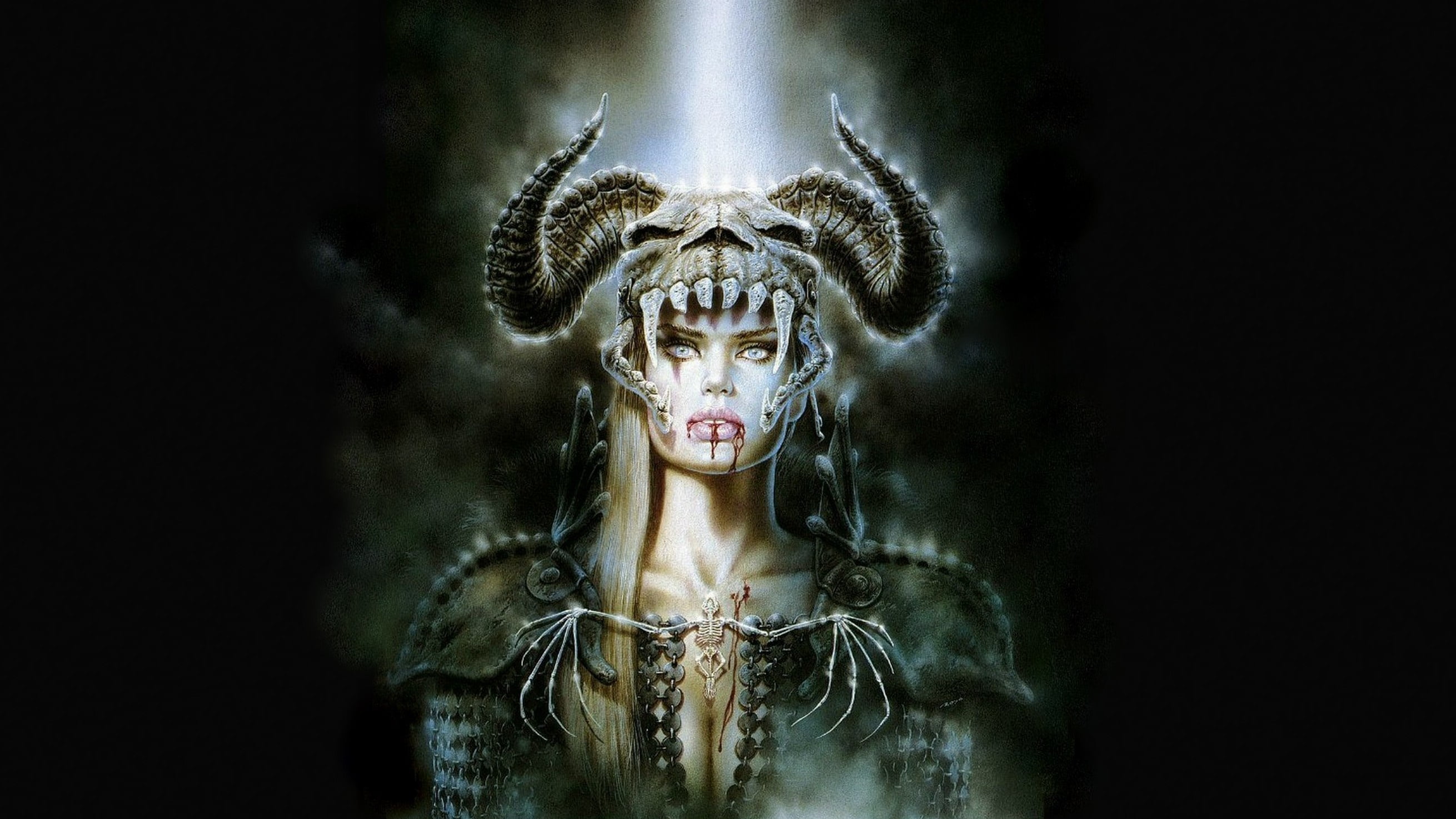2K, " Fogs Kiss ", Luis Royo, Blood, Girl, Horns, Skull, HD Wallpaper