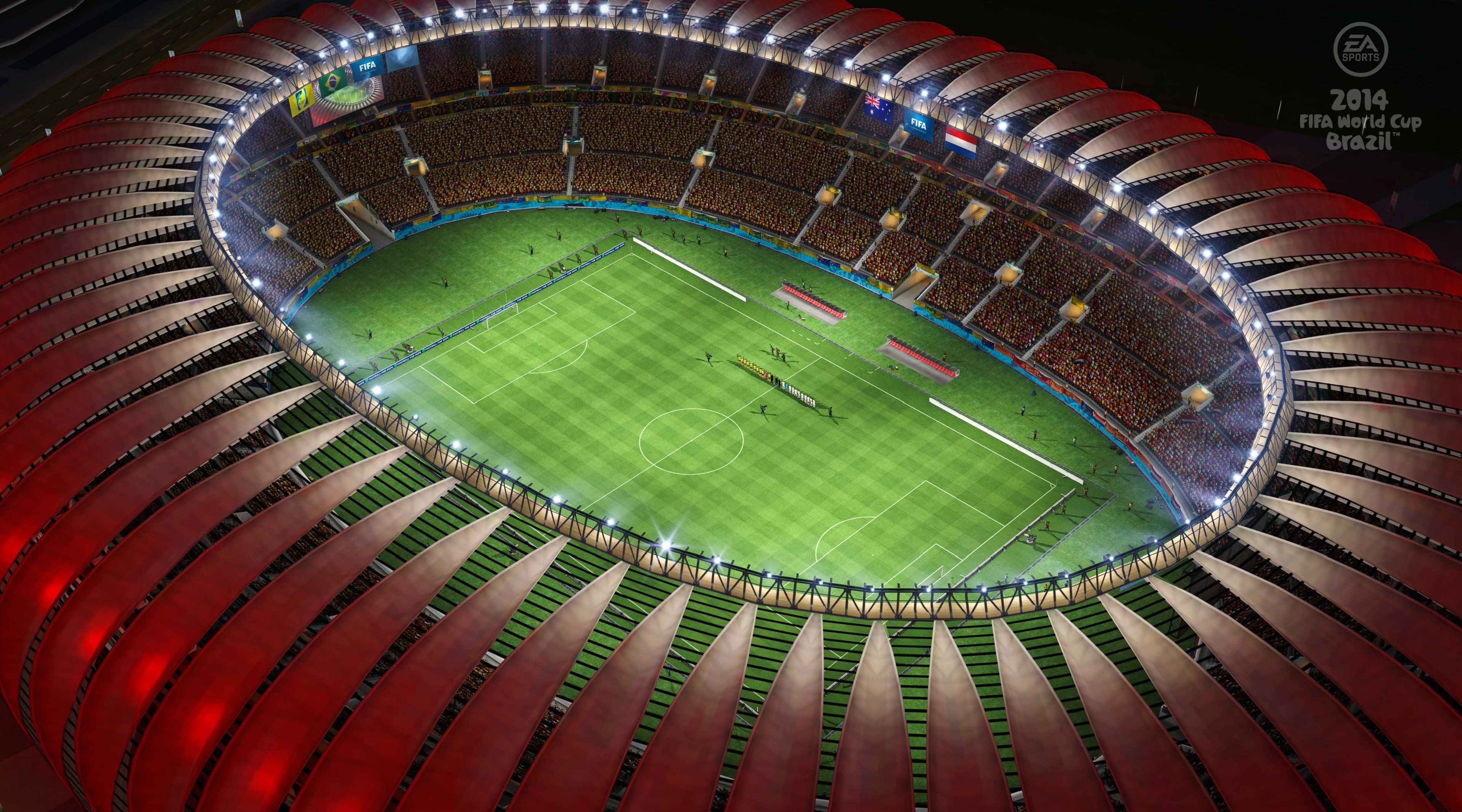 green color, field, cup, soccer, 2014, sport, floodlit, architecture, outdoors, soccer field, team sport, no people, grass, brazil, Sports, playing field, HD Wallpaper