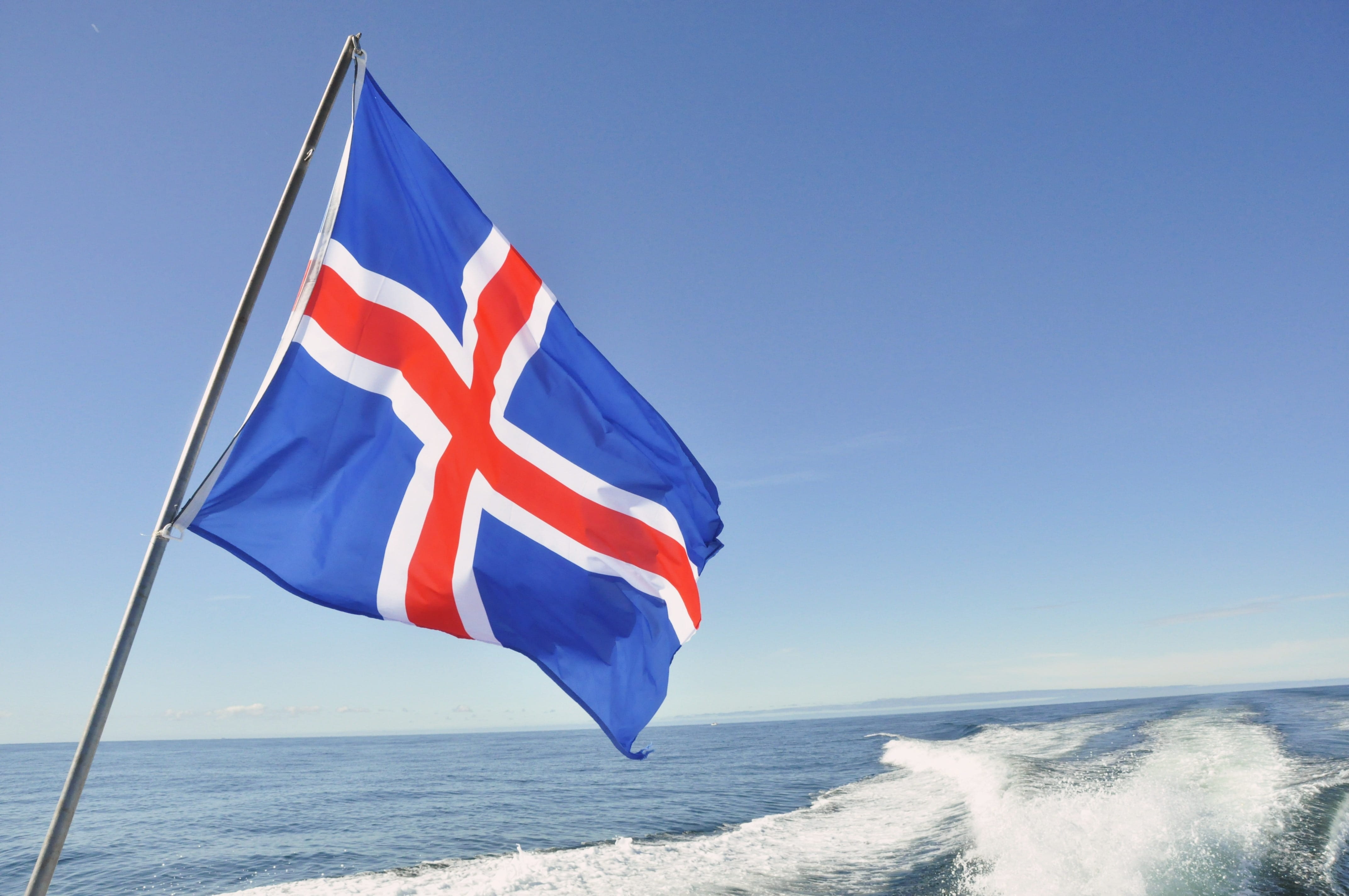 independence, nature, red, Iceland, Sea, wind, Ship, Flag, waging, wave, patriotism, 4K, day, no people, outdoors, water, Sky, striped, motion, Blue, blue, HD Wallpaper