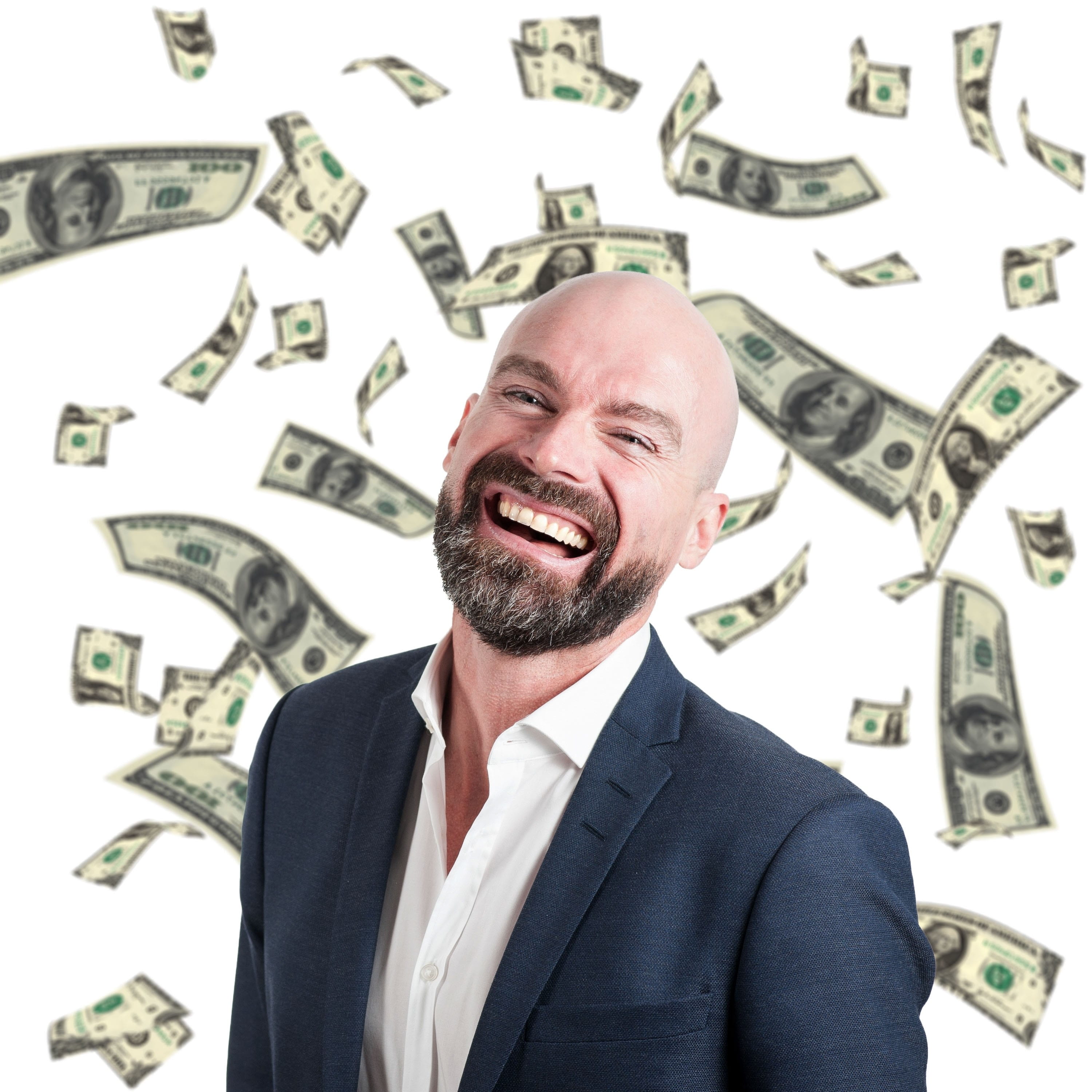 paper currency, dollar, adult, determined, business person, man, currency, winner, emotion, 2K, smiling, successful, wealth, one person, money, success, Phone HD Wallpaper