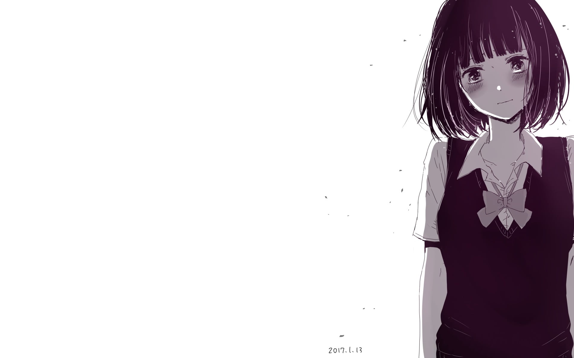 Yasuraoka Hanabi, 1080P, white background, studio shot, three quarter length, indoors, anime girls, Kuzu no Honkai, leisure activity, day, art and craft, HD Wallpaper