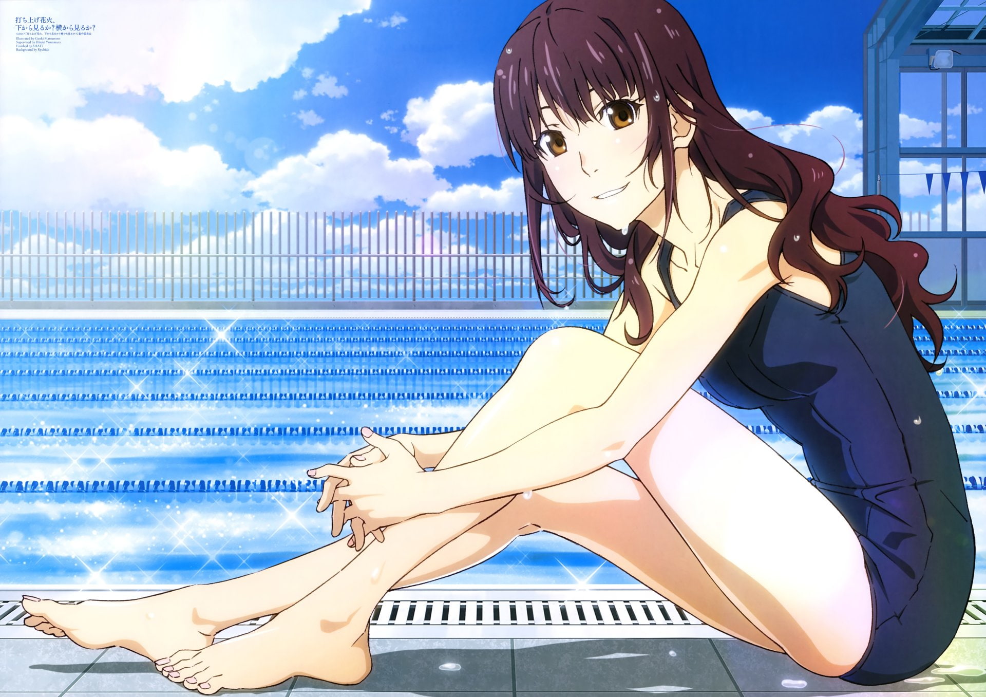 Shita kara Miru ka? Yoko kara Miru ka?, Nazuna Oikawa, sky, 1080P, real people, fashion, blue, sunlight, lifestyles, hairstyle, Anime, nature, Uchiage Hanabi, HD Wallpaper