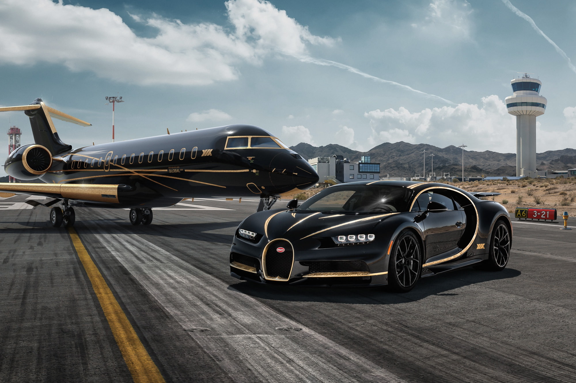Chiron, Bugatti, Private Jet, rendering, supercar, 1080P, HD Wallpaper
