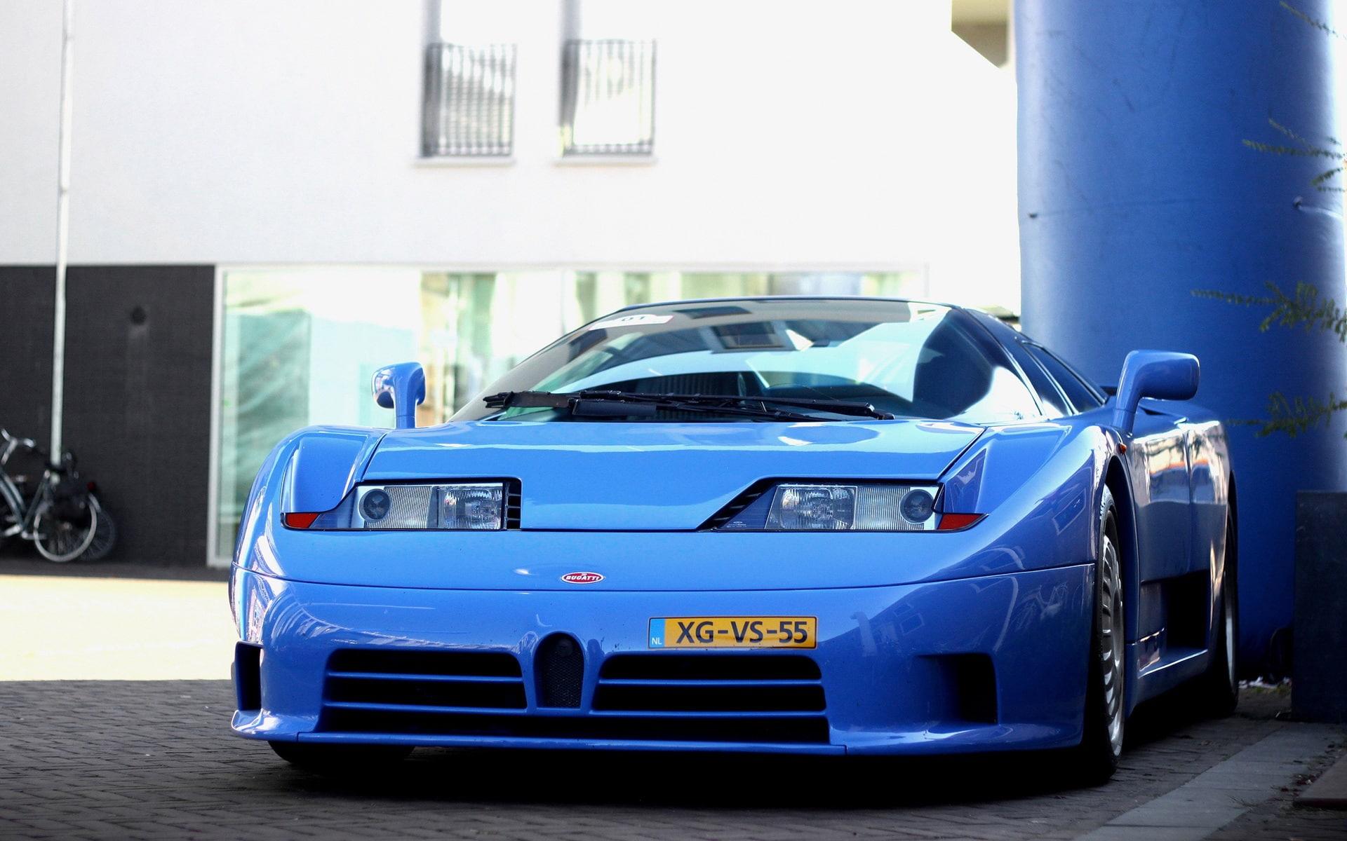 eb, View, Front, 1080P, Bugatti, Supercar, Blue, HD Wallpaper