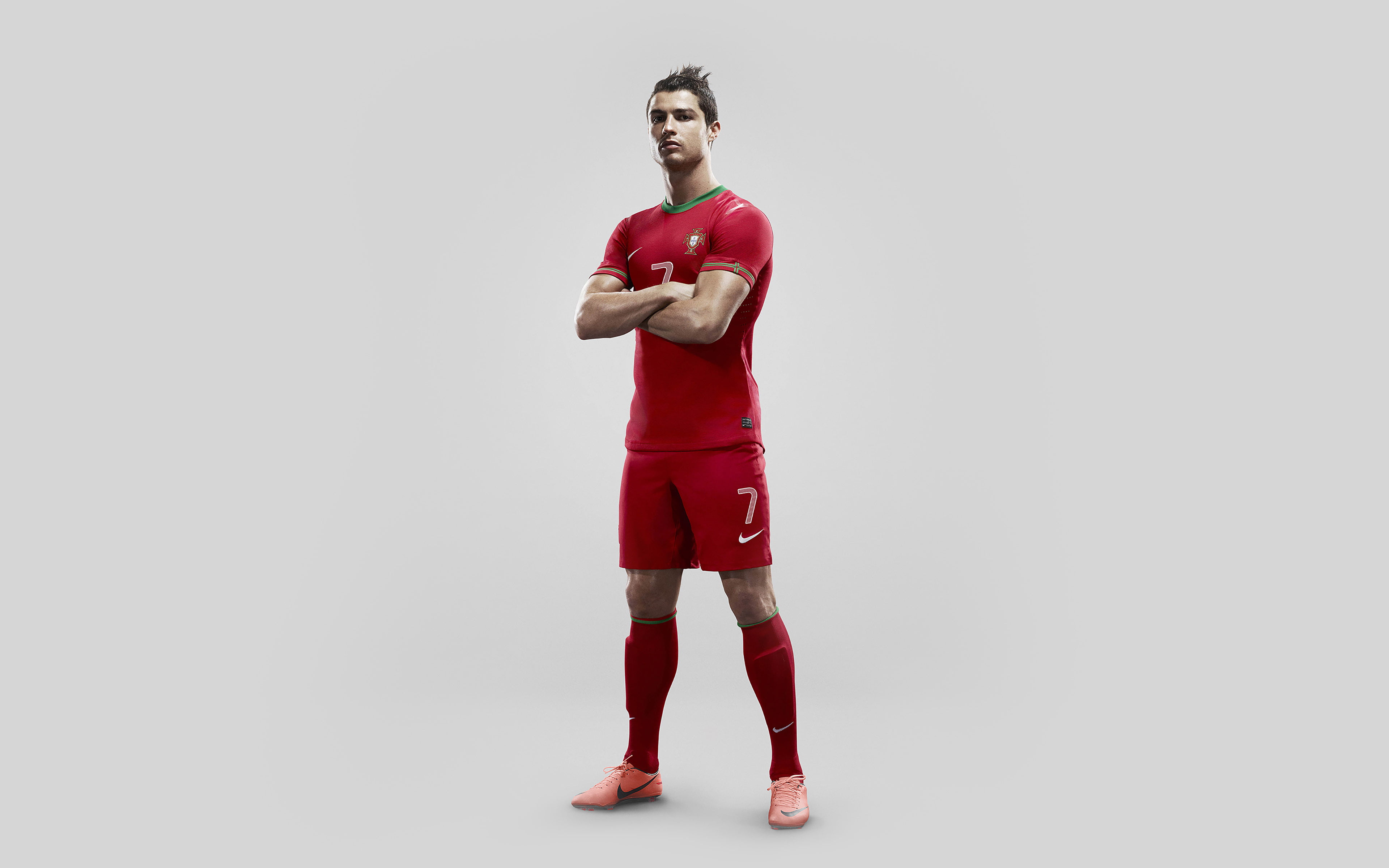 7, ronaldo, white background, one person, clothing, red, portrait, standing, young men, sport, 4K, casual clothing, copy space, studio shot, indoors, front view, HD Wallpaper