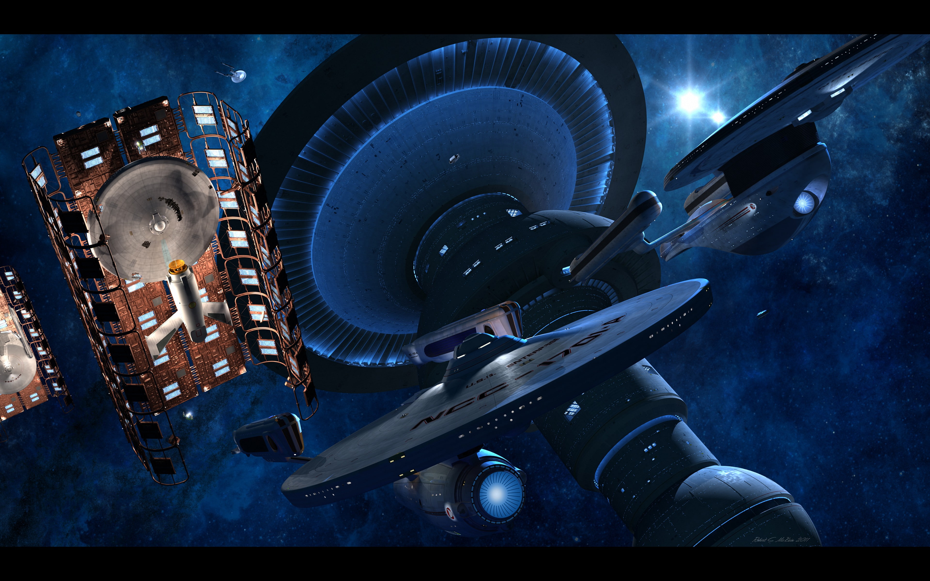 Star Trek, 4K, space station, USS Enterprise (spaceship), USS Excelsior, space, HD Wallpaper
