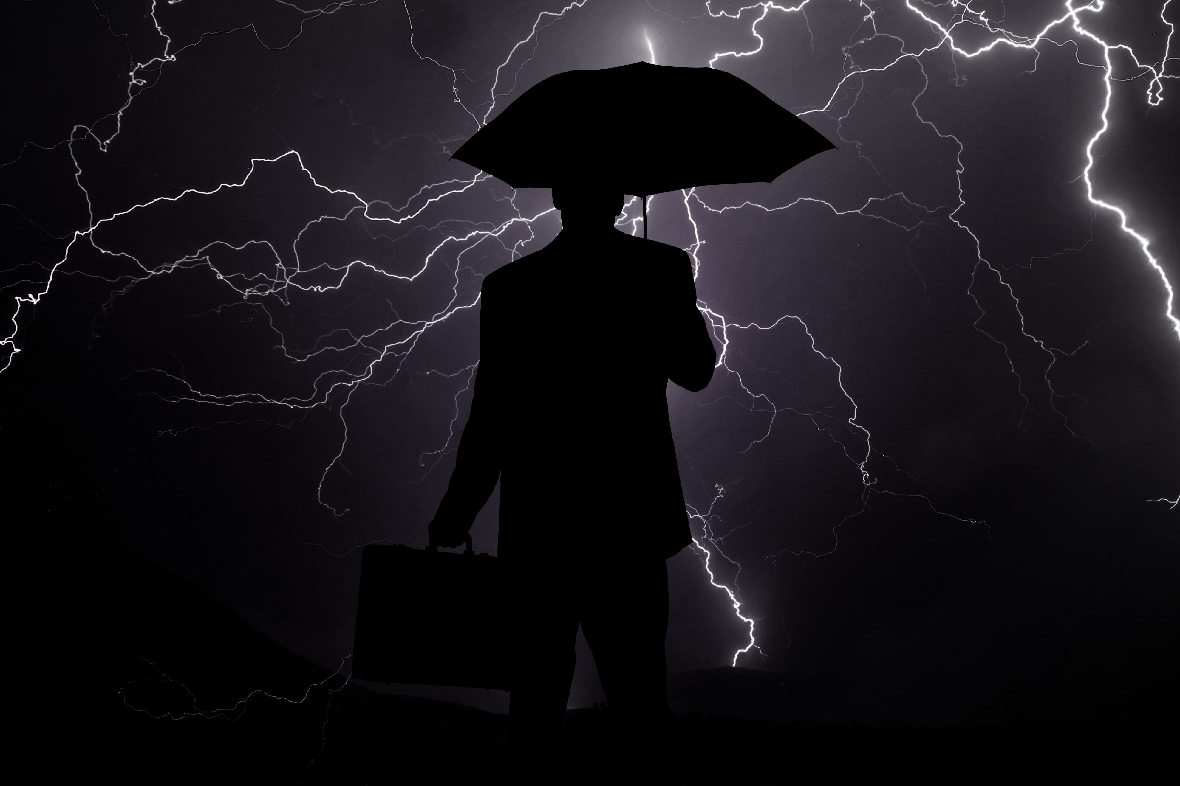 aggression, bear market, briefcase, people, economic downturn, storm, flash, holding, communication, slack, nature, low, fear, thunderstorm, lightning, HD Wallpaper