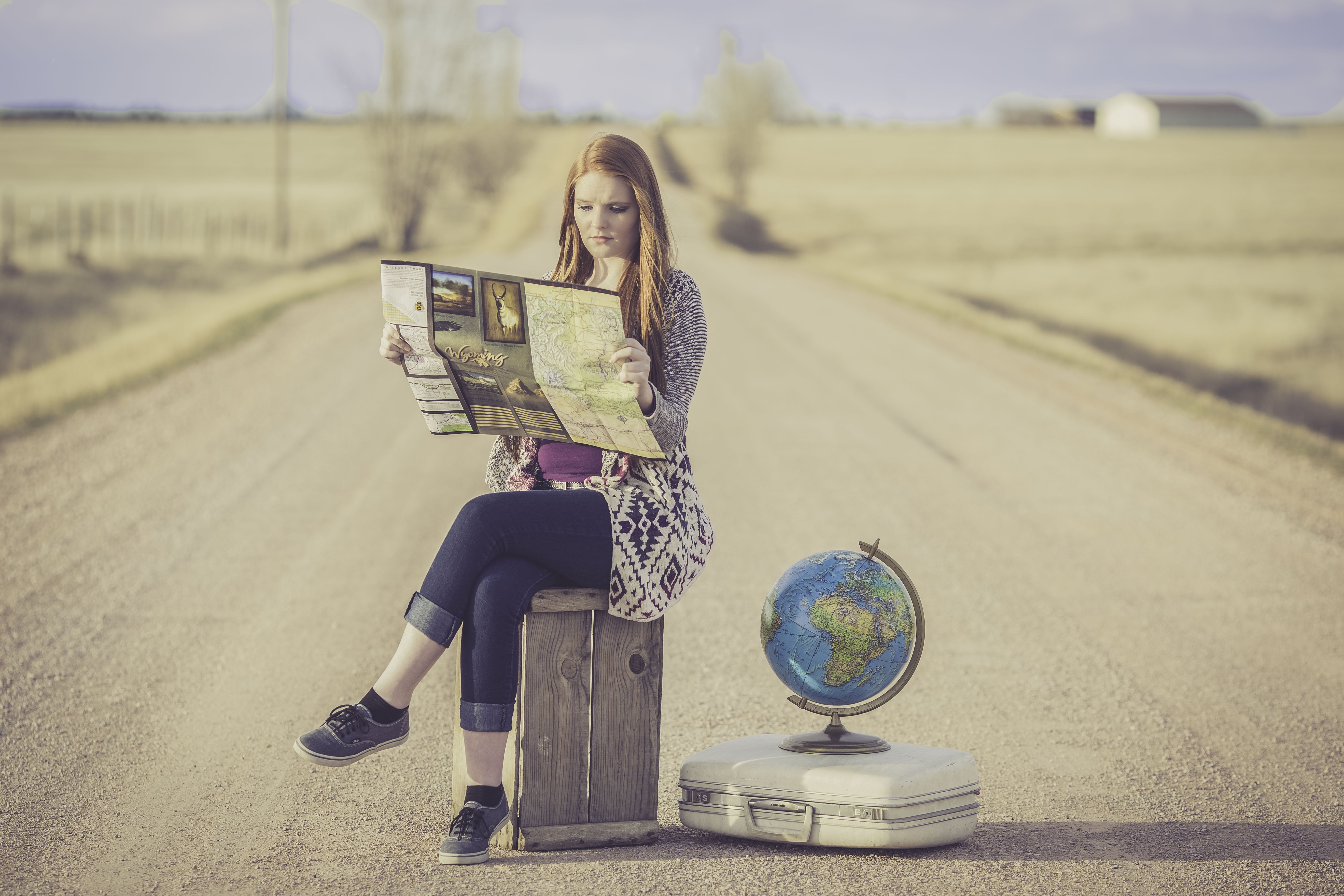 females, transportation, women, adult, girl, looking at camera, people, portrait, beside, road, map, outdoor, casual clothing, globe, hair, brown, child, HD Wallpaper