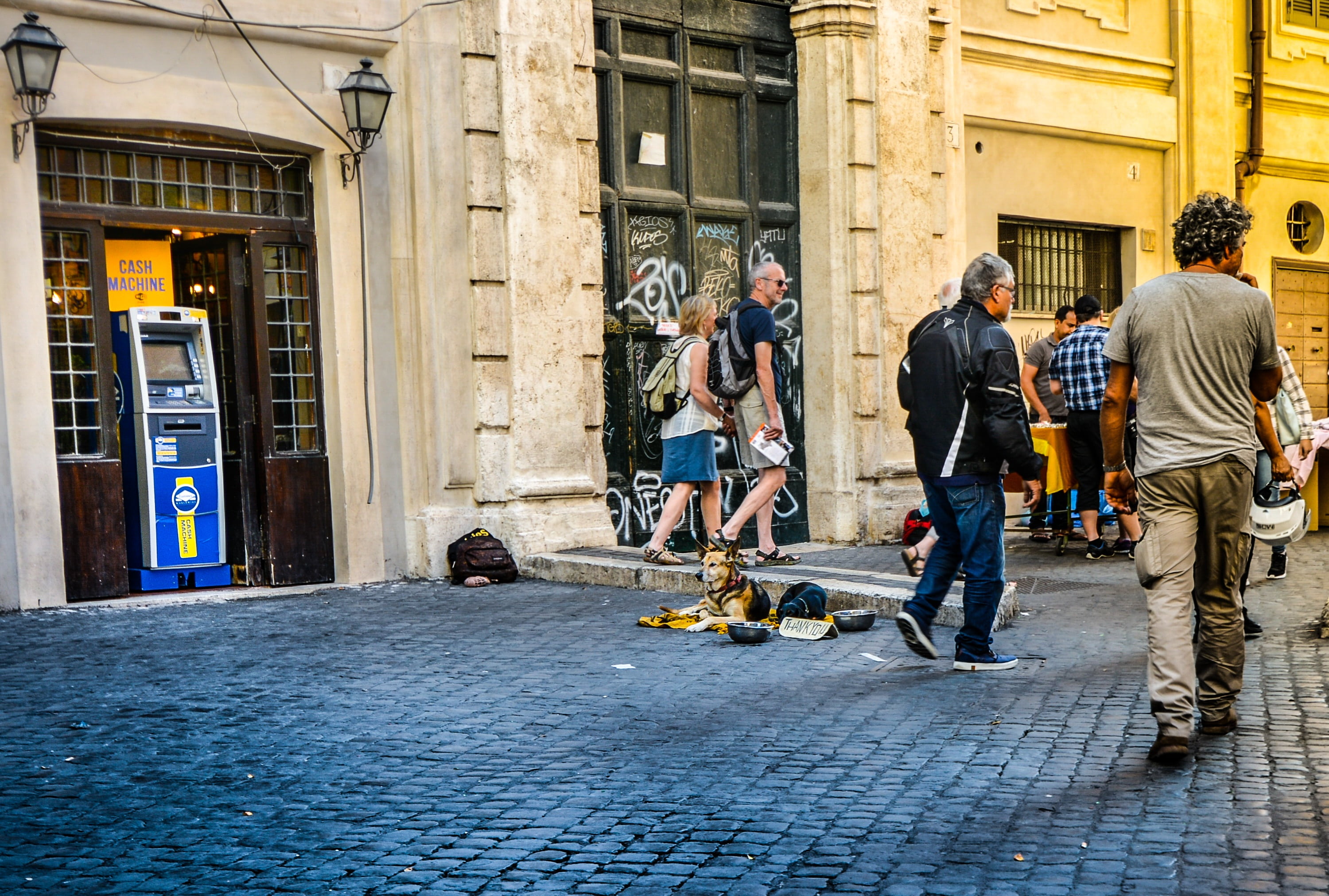 urban, italian, man, sign, group of people, building, dog, women, gray, building exterior, rome, briefcase, outdoors, built structure, offering, togetherness, HD Wallpaper