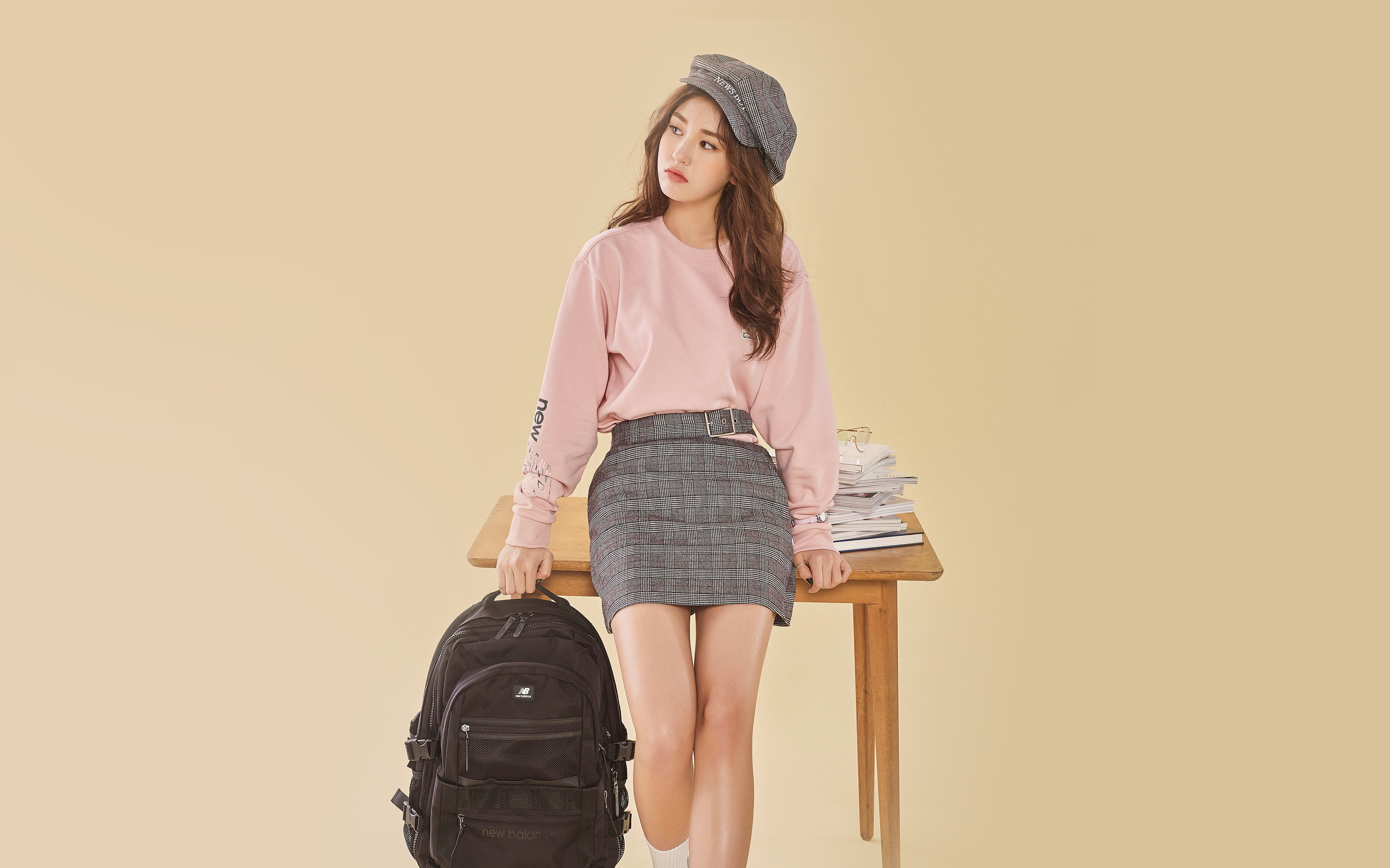 one person, standing, portrait, long hair, luggage, indoors, somi, cute, beautiful woman, three quarter length, young women, ioi, hairstyle, front view, HD Wallpaper