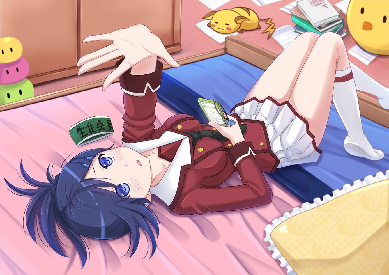 720P, day, anime, holiday, indoors, luggage, nature, representation, sunlight, bed, no people, Pikachu, toy, furniture, Kudou Mirei, anime girls, high angle view, HD Wallpaper